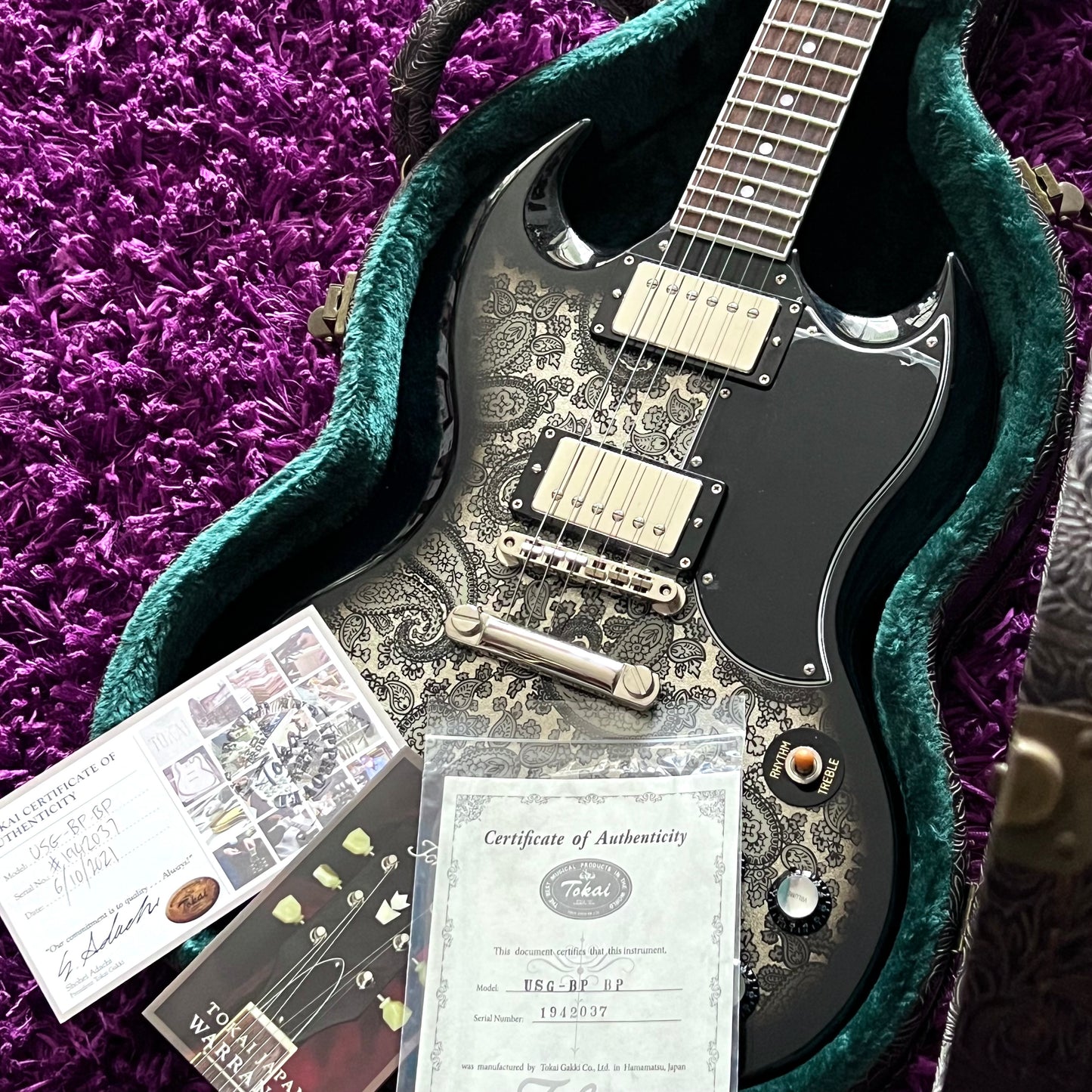 Tokai 'Vintage Series' USG-BP SG Style Electric Guitar Black Paisley (MIJ) (w/ OHSC & Paperwork)