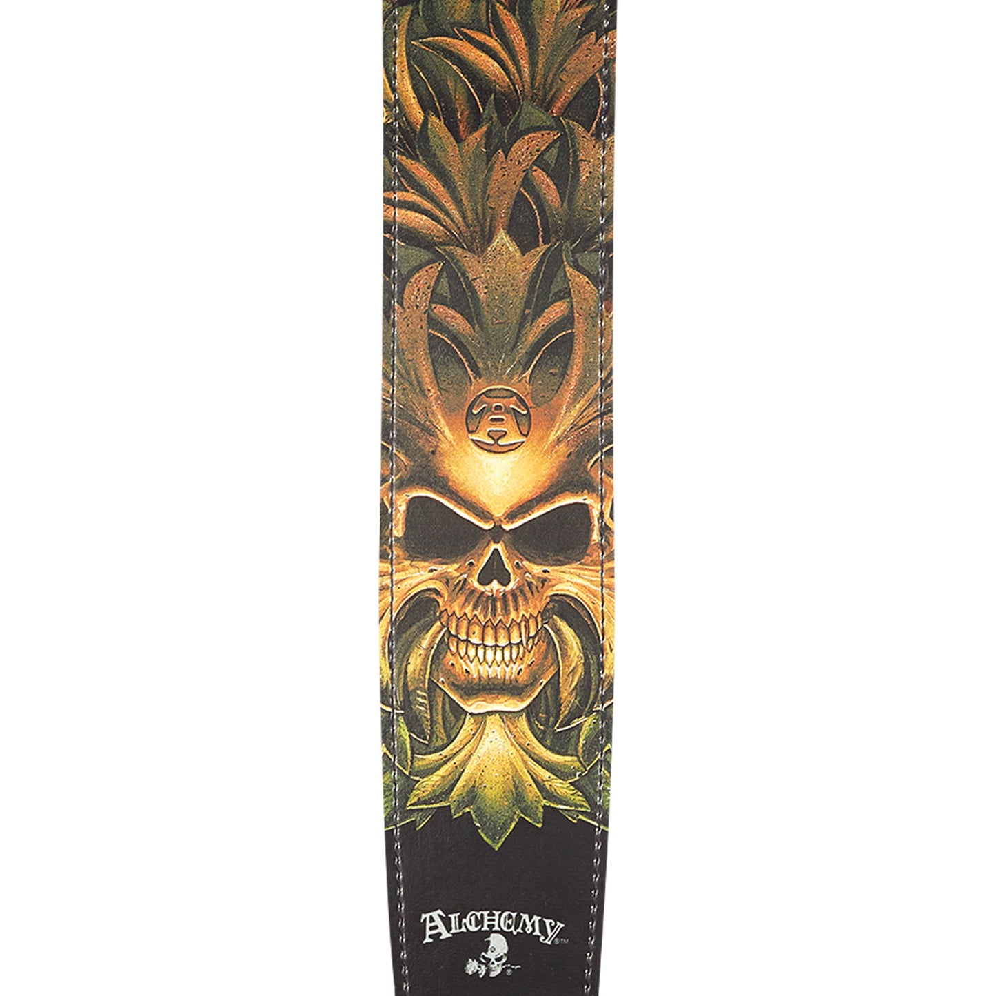 D'Addario Alchemy Leather Guitar Strap, Green Skull