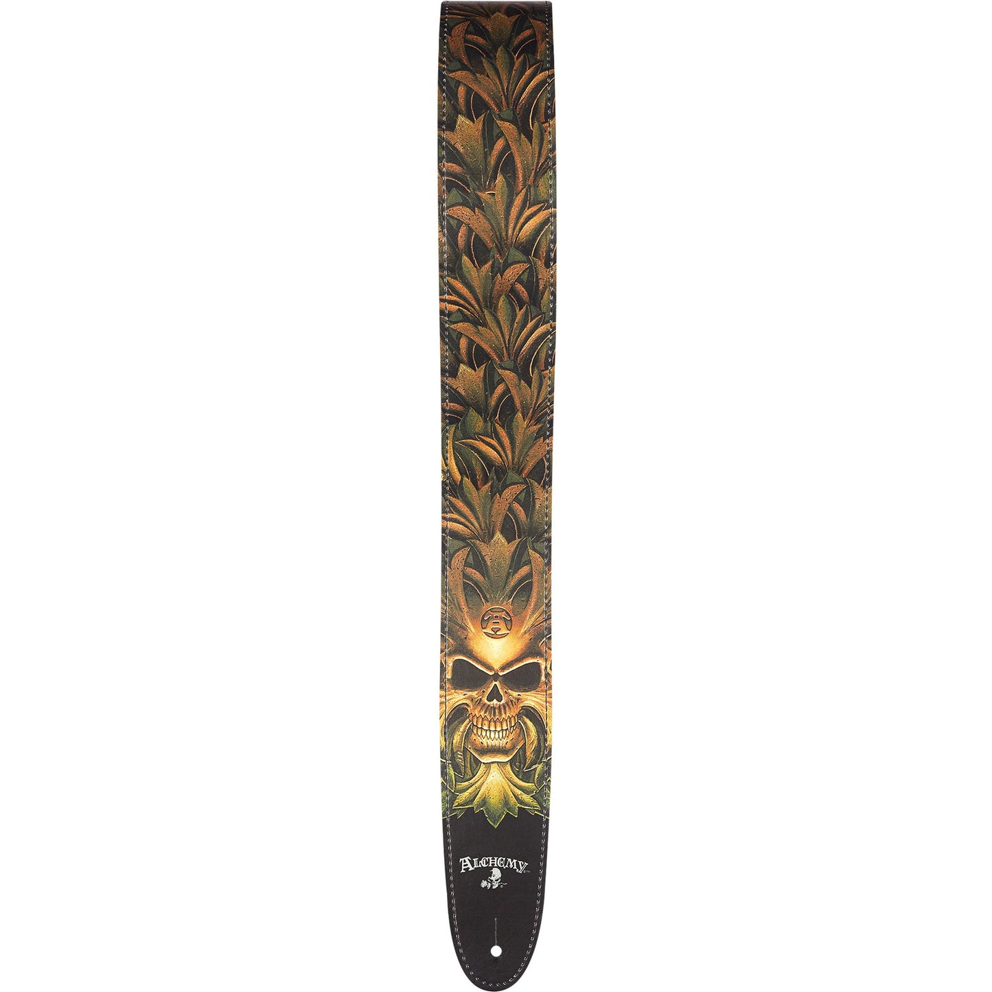 D'Addario Alchemy Leather Guitar Strap, Green Skull