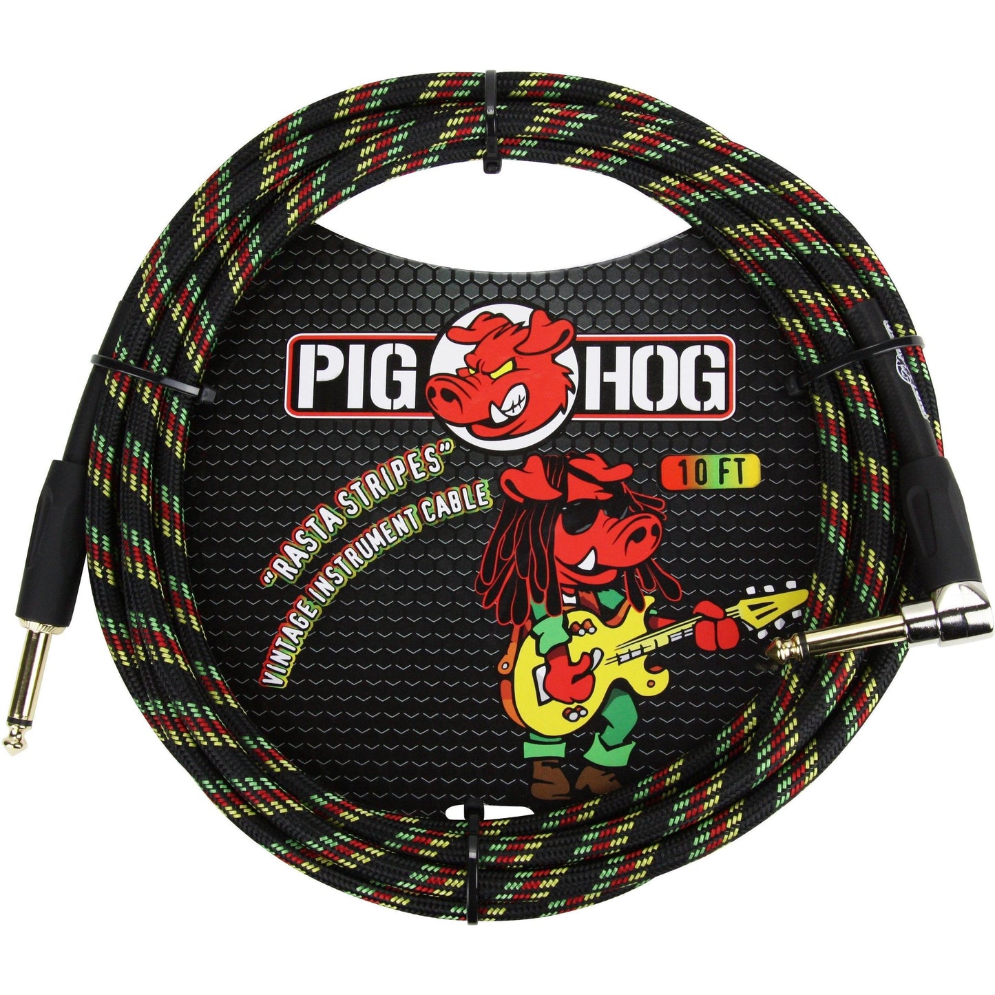 Pig Hog "Rasta Stripes" Instrument Cable - 10 Foot - Right Angle