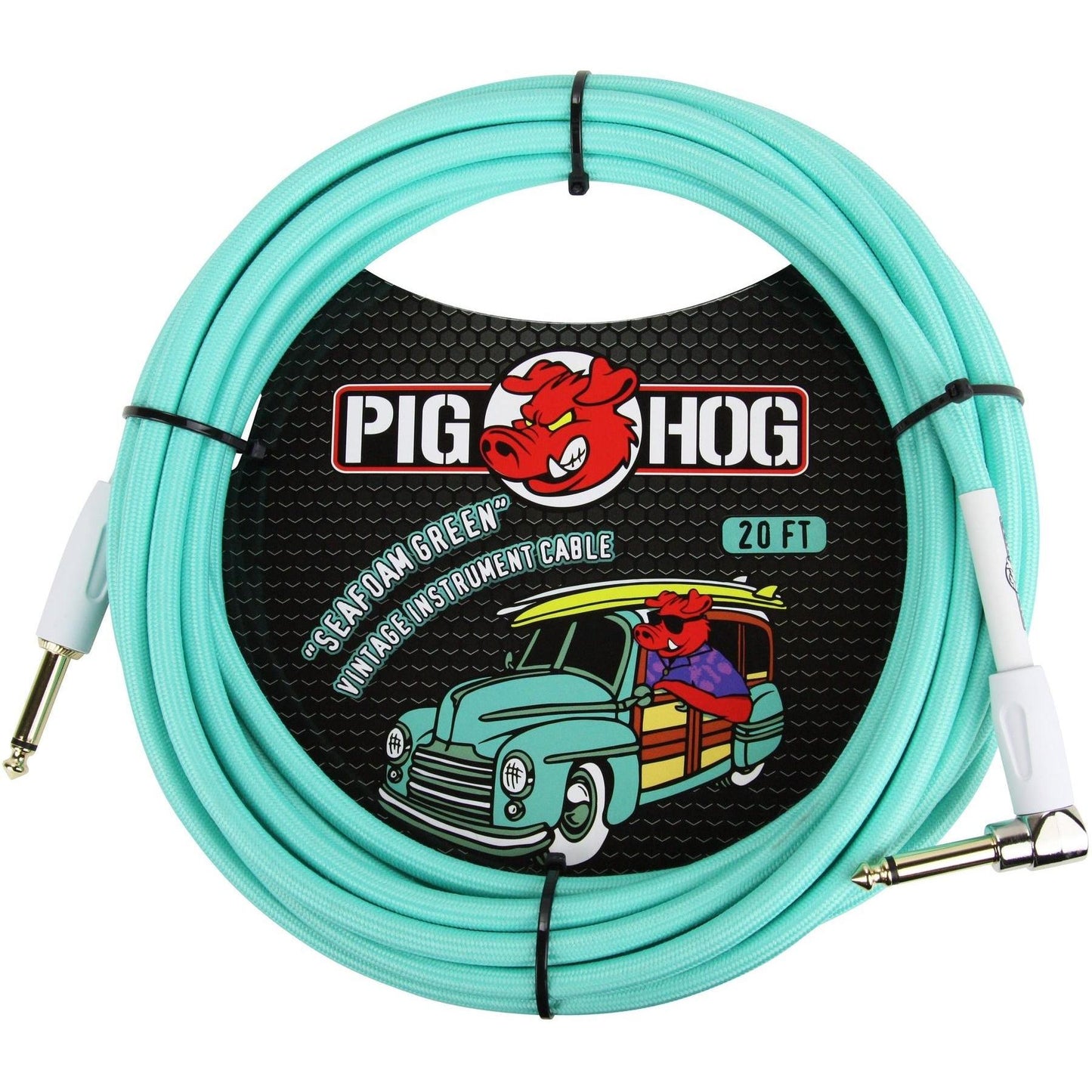 Pig Hog "Seafoam Green" Instrument Cable - 20 Foot - Right Angle