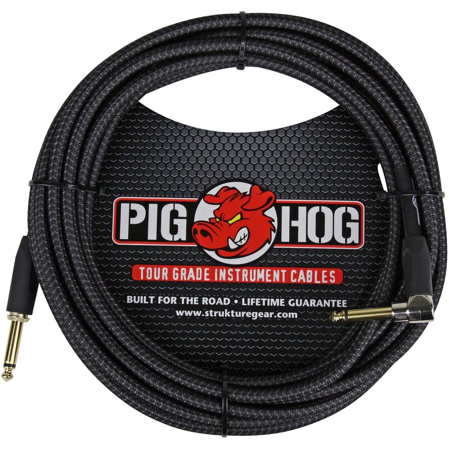 Pig Hog "Black Woven" Instrument Cable - 20 Foot - Right Angle