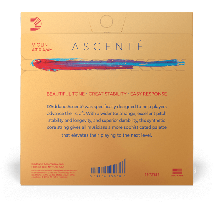 D'Addario Ascenté Violin E String – 4/4 Scale – Medium Tension