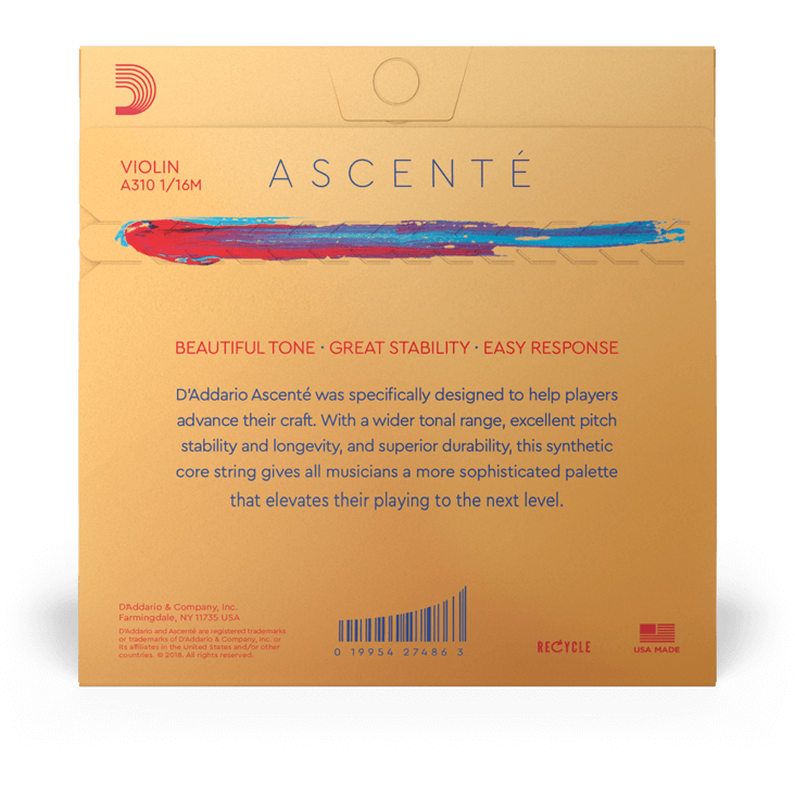 D'Addario Ascenté Violin A String – 1/16 Scale – Medium Tension