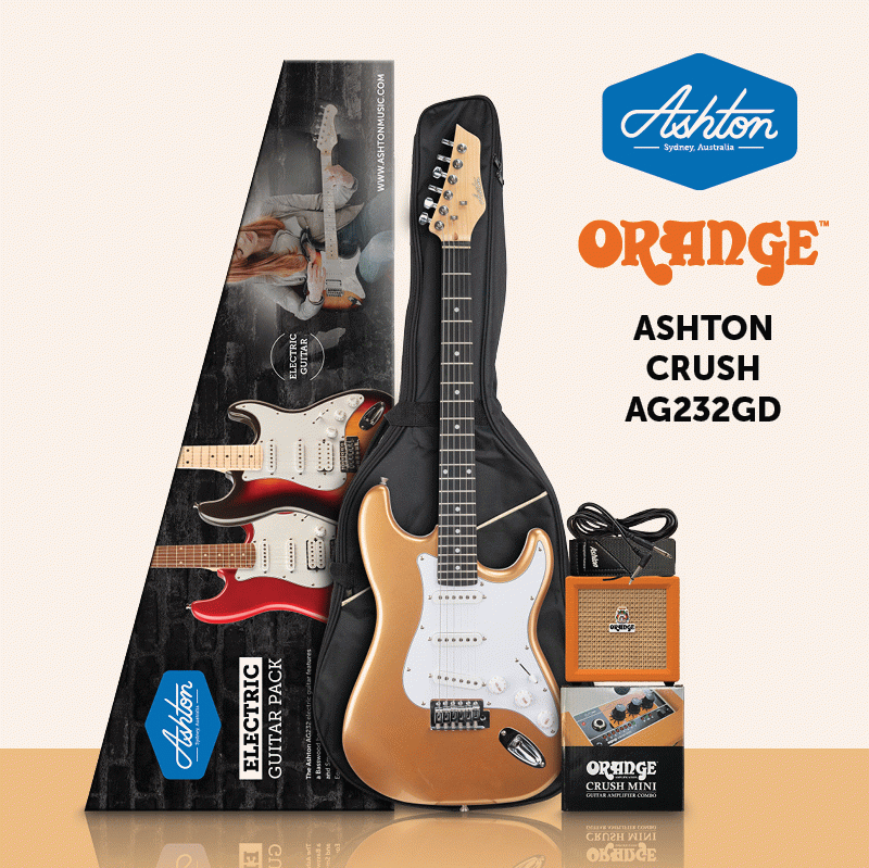 Ashton AG232GD Electric Guitar Pack w/ Amp, Gig Bag, Strap & Lead (Metallic Gold)