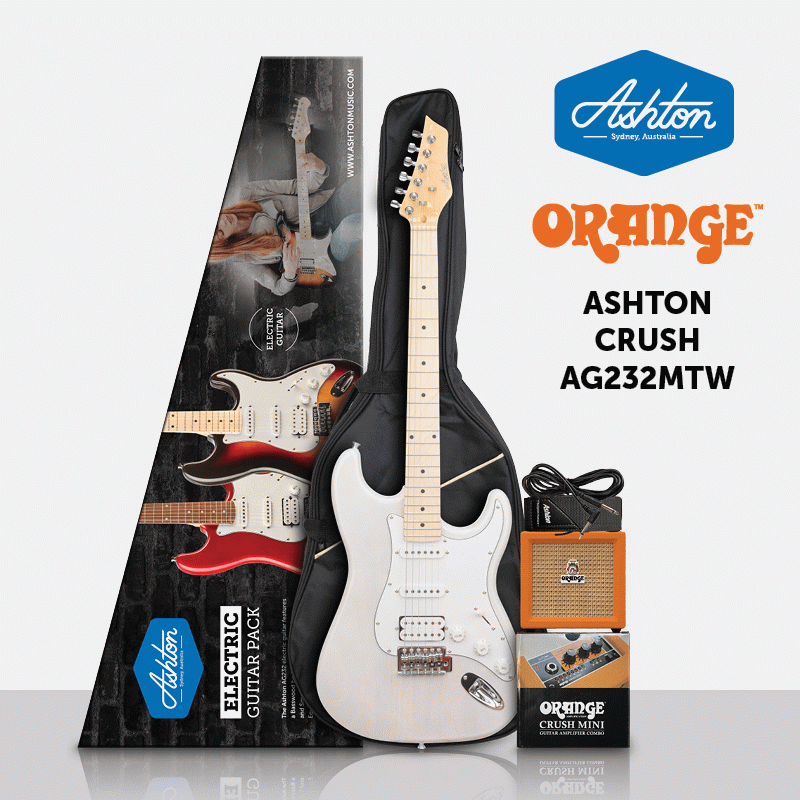 Ashton AG232MTW Electric Guitar Pack w/ Amp, Gig Bag, Strap & Lead (Transparent White)
