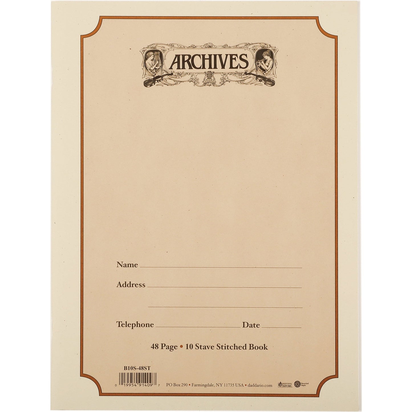 Archives Standard Bound Manuscript Paper Book, 10 Stave, 48 Pages