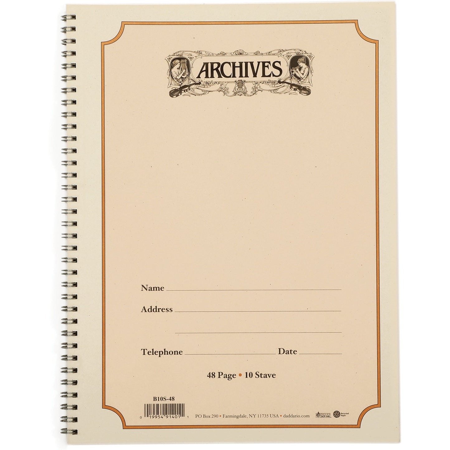 Archives Spiral Bound Manuscript Paper Book, 10 Stave, 48 Pages