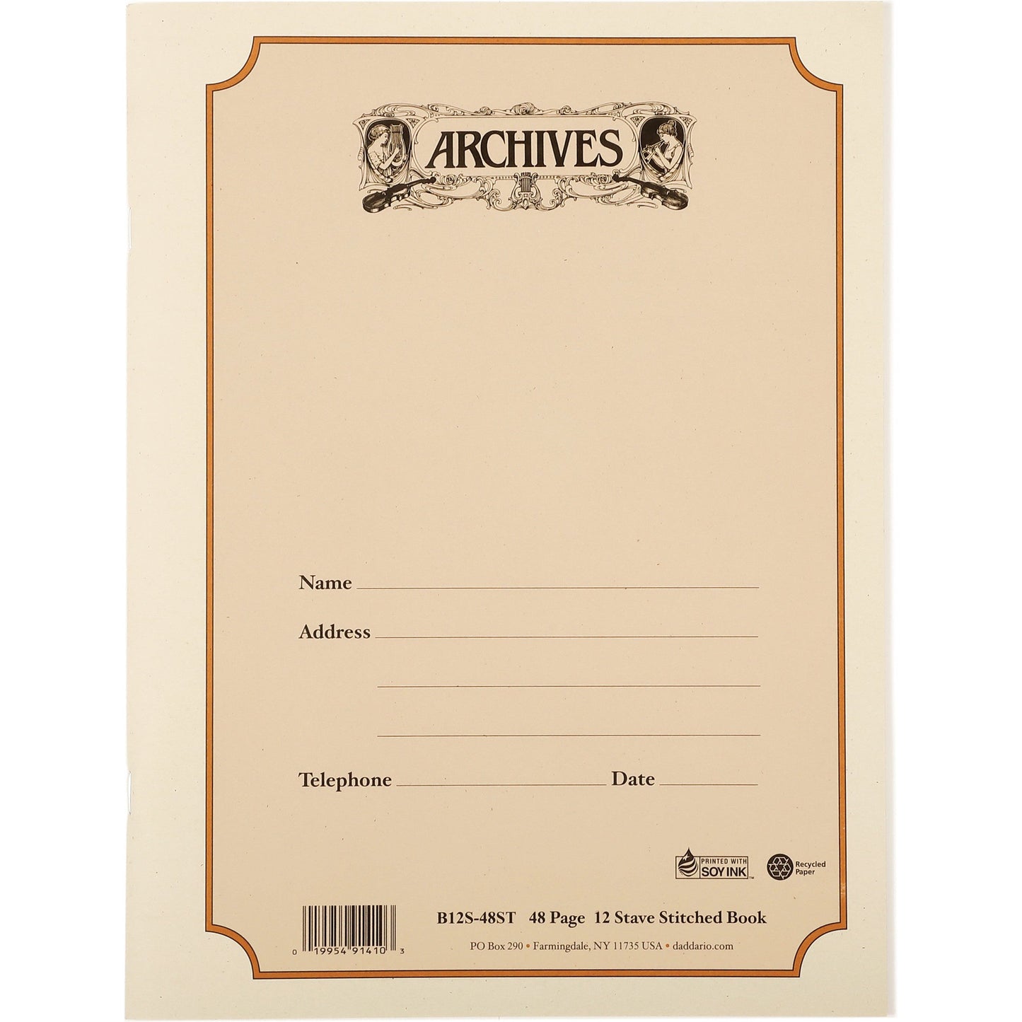 Archives Standard Bound Manuscript Paper Book, 12 Stave, 48 Pages