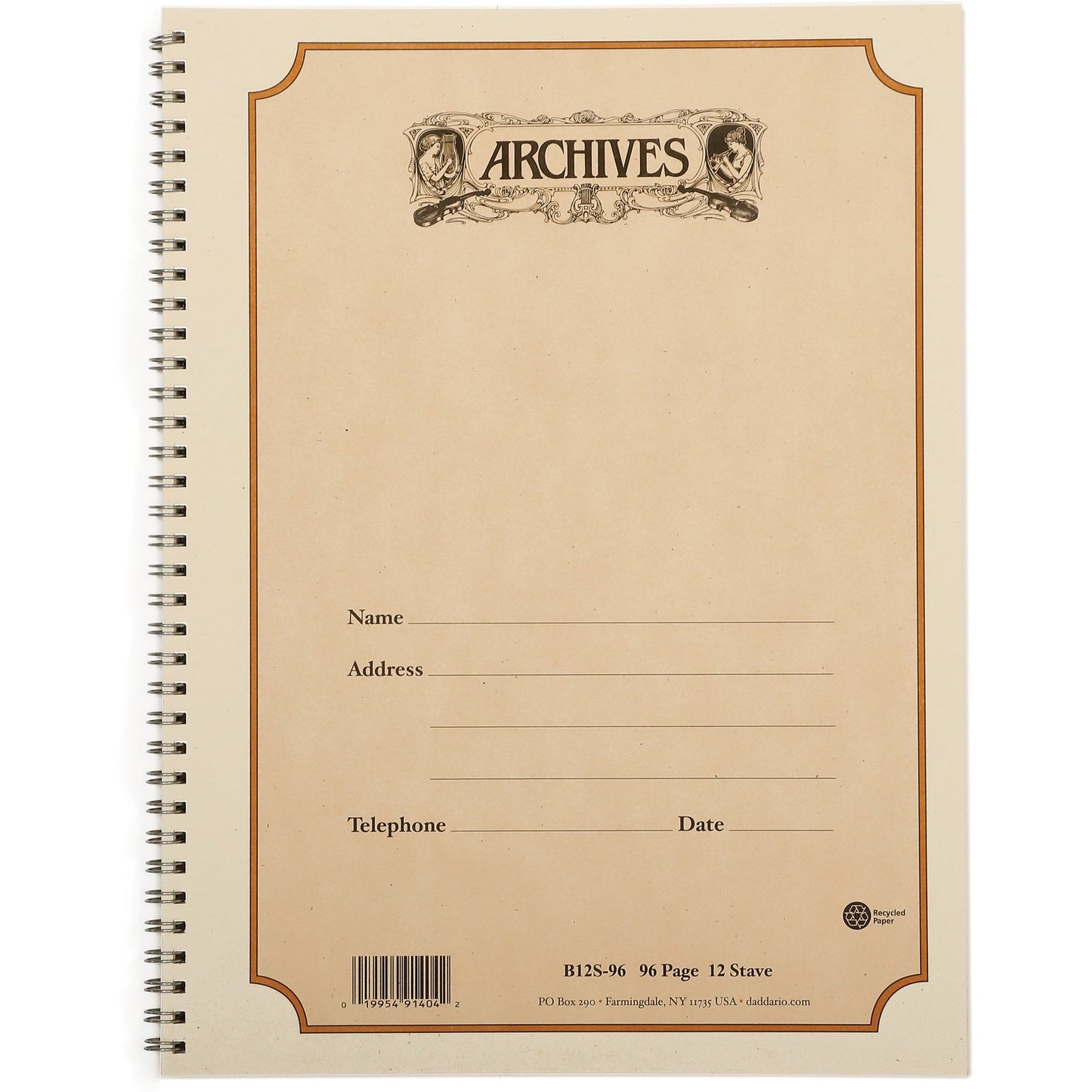 Archives Spiral Bound Manuscript Paper Book, 12 Stave, 96 Pages