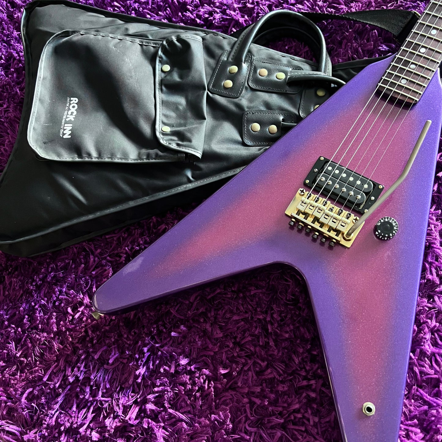 1980s ESP Navigator Custom Flying V N-FV Sparkle Purple Burst (MIJ)