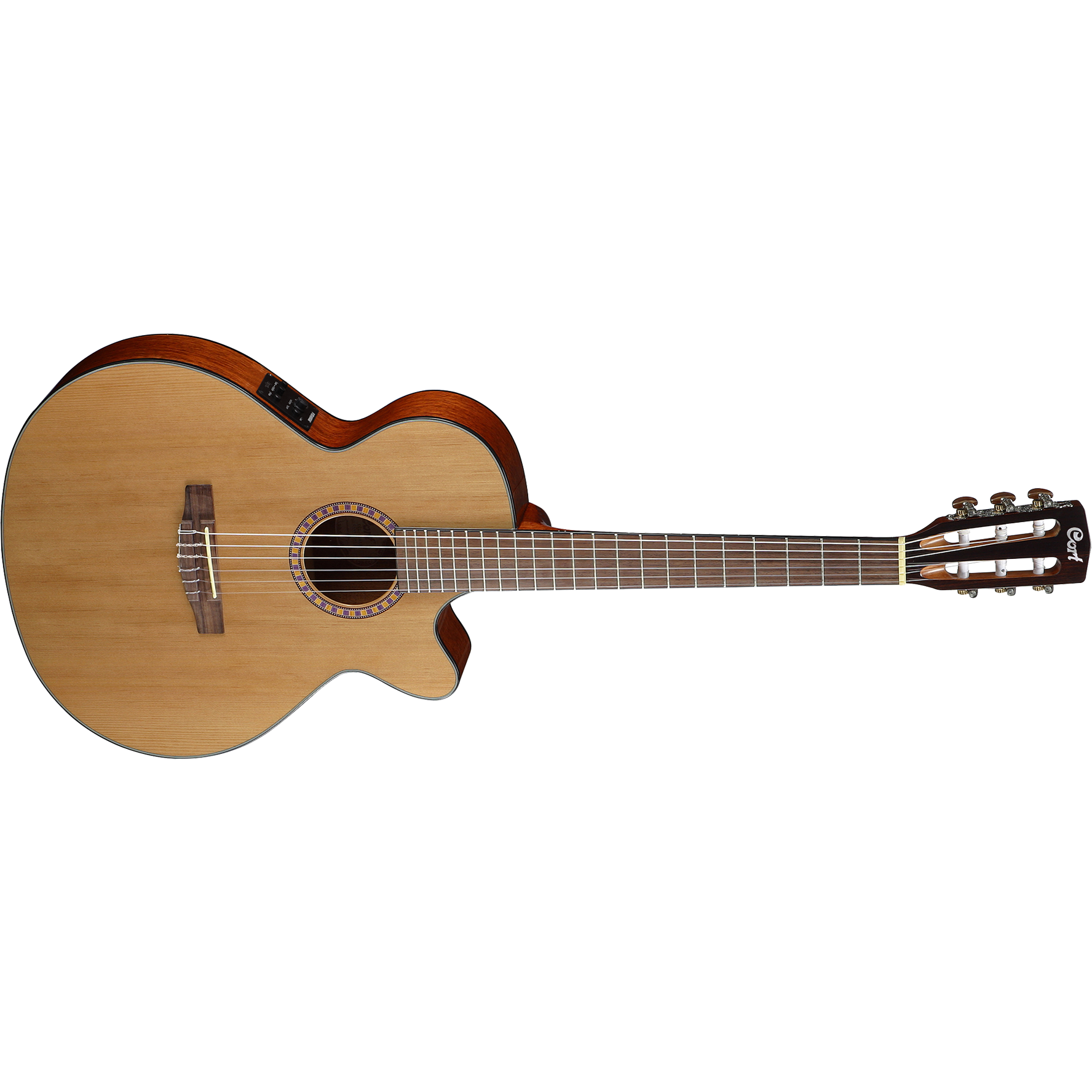 Cort CEC5 Natural Glossy Classical Cutaway Acoustic Guitar Deep Tone Music
