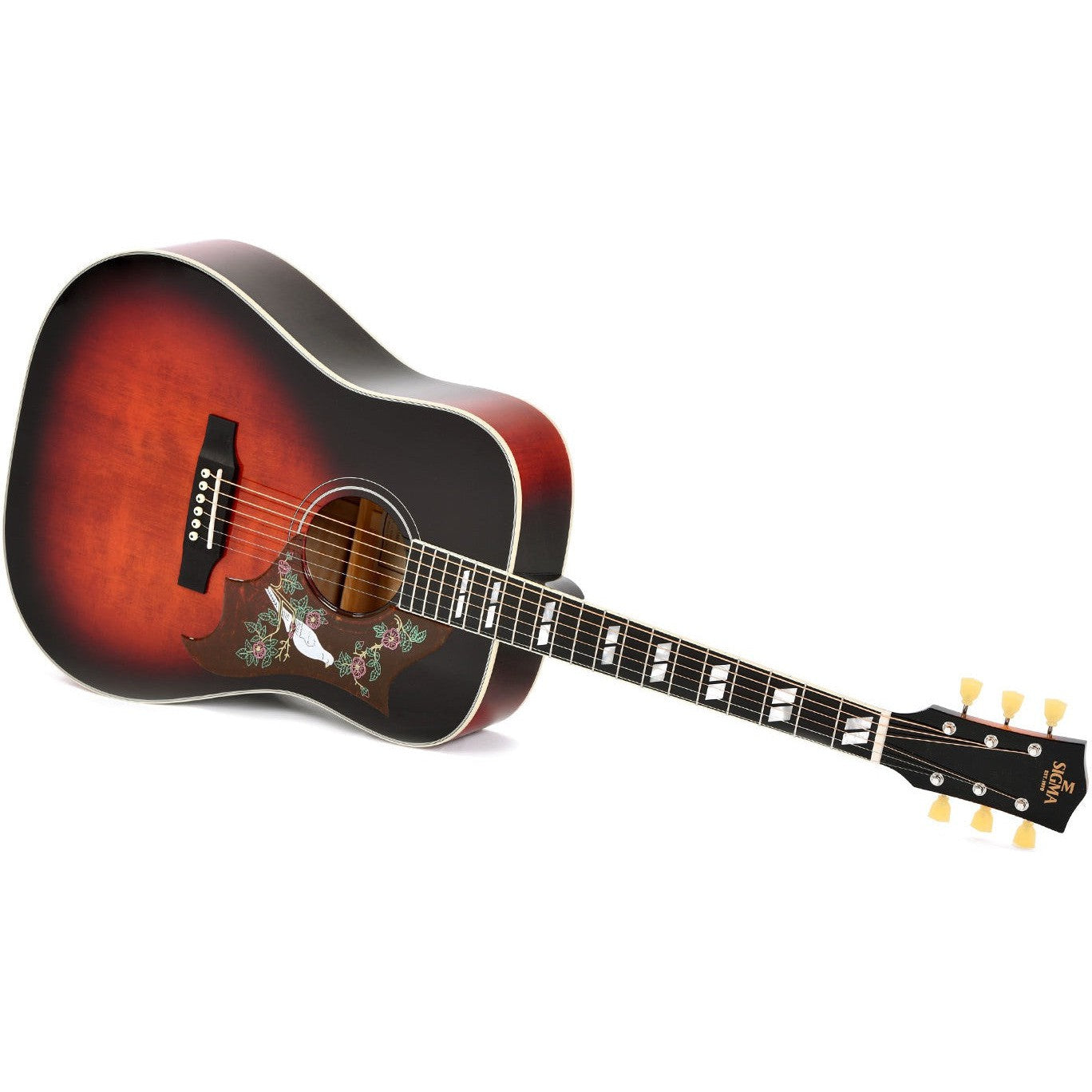 Sigma DA-SG7 Dreadnought Acoustic Guitar Solid Sitka Spruce Top - Flamed Maple Back and Sides - Dark Vintage Sunburst - Dove - Gloss