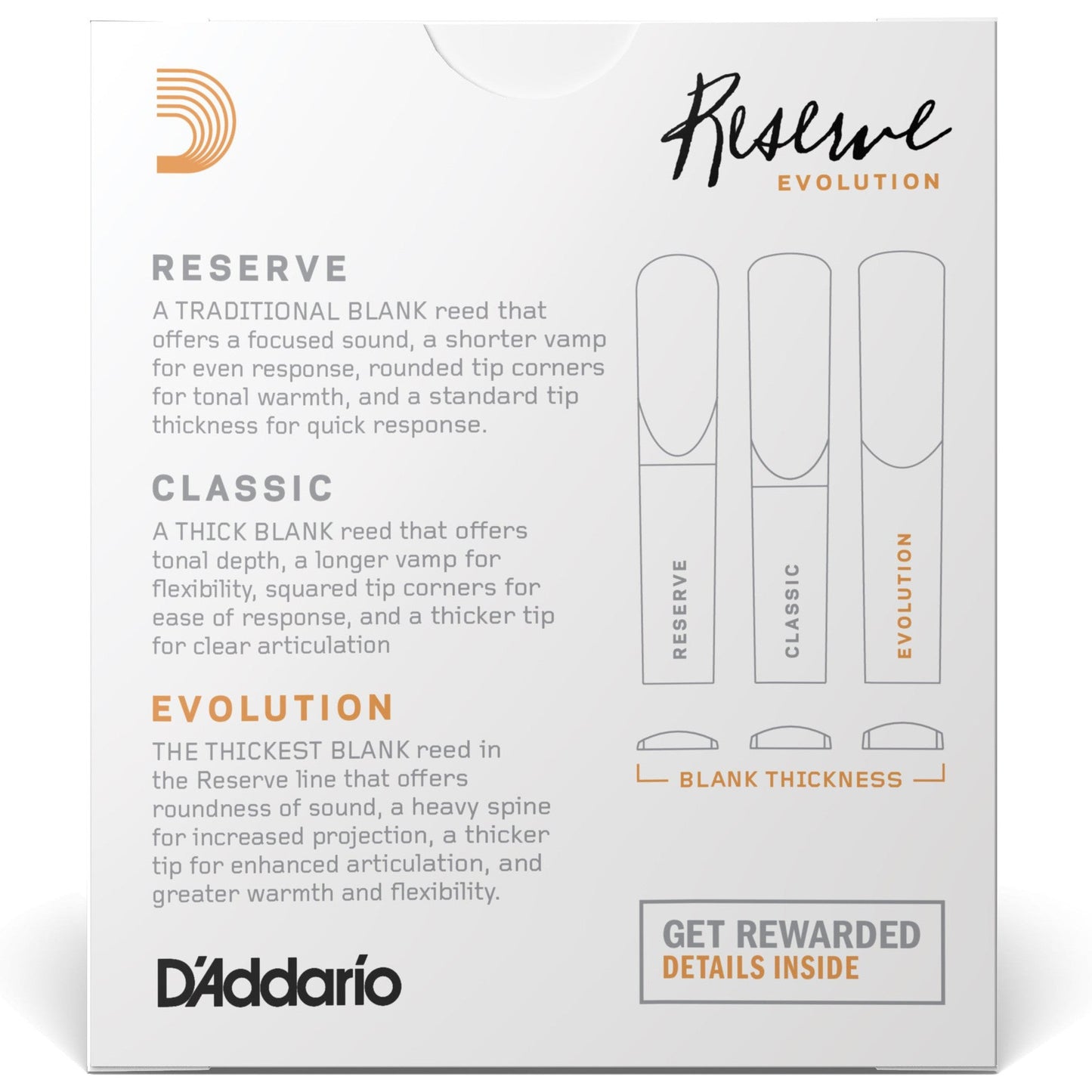 D'Addario Reserve Evolution Bb Clarinet Reeds, Strength 2.5, 10-Pack