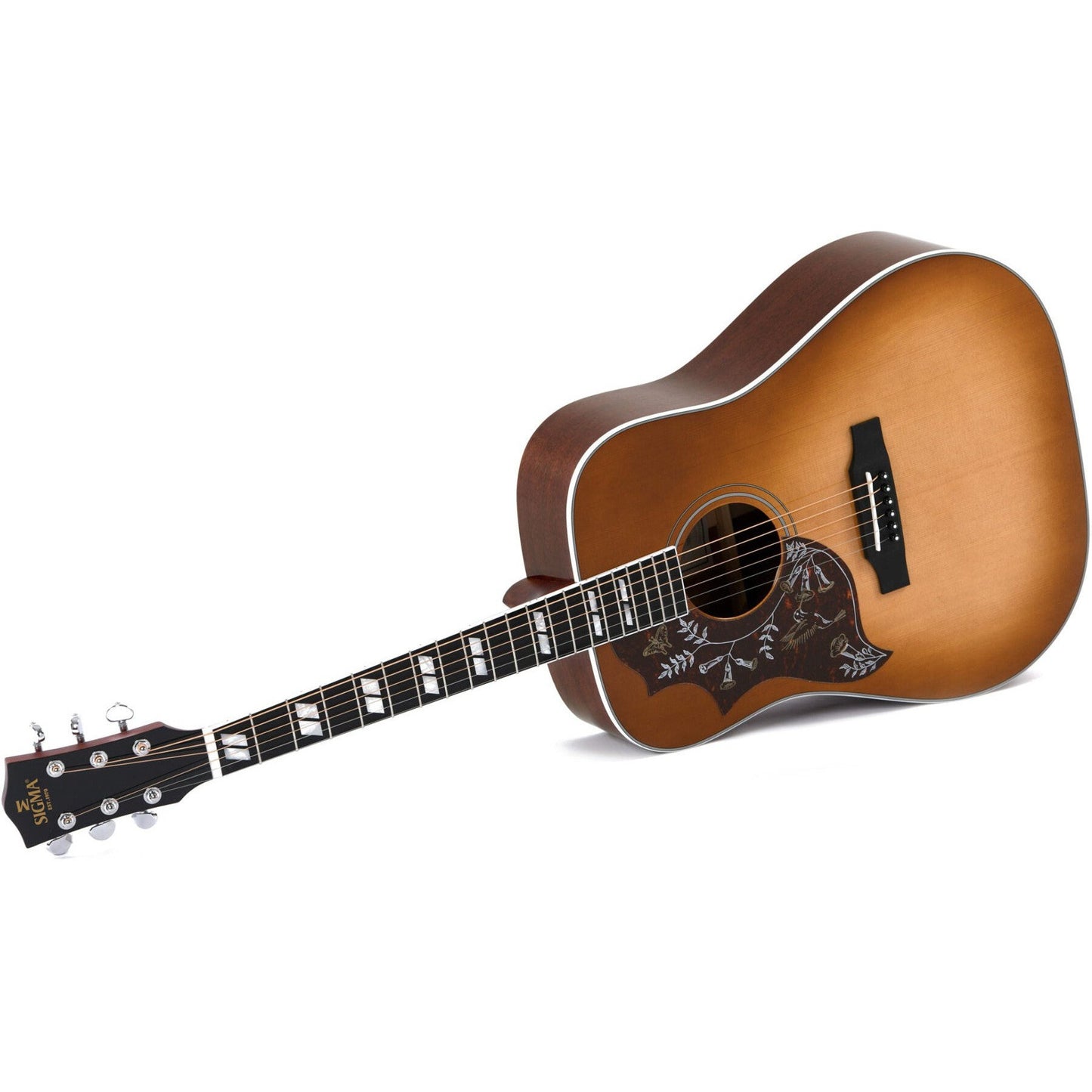 Sigma DM-SG5L Dreadnought Acoustic Guitar Solid Sitka Spruce Top - Mahogany Back and Sides - Heritage Cherry Sunburst - Hummingbird - Gloss (Left Handed)