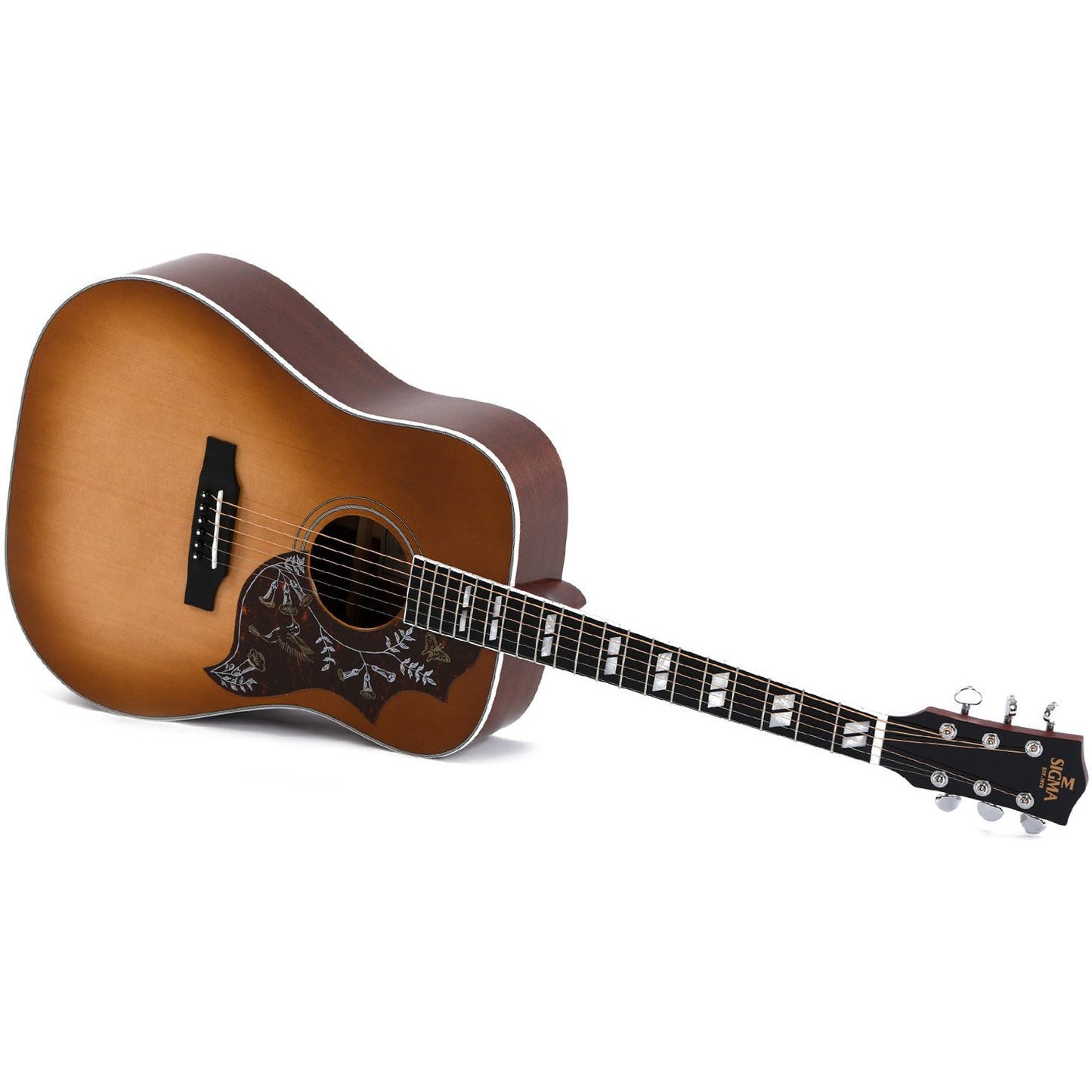 Sigma DM-SG5 Dreadnought Acoustic Guitar Solid Sitka Spruce Top - Mahogany Back and Sides - Heritage Cherry Sunburst - Hummingbird - Gloss