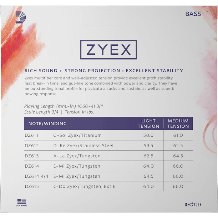 D'Addario Zyex Bass E String – 4/4 Scale – Medium Tension