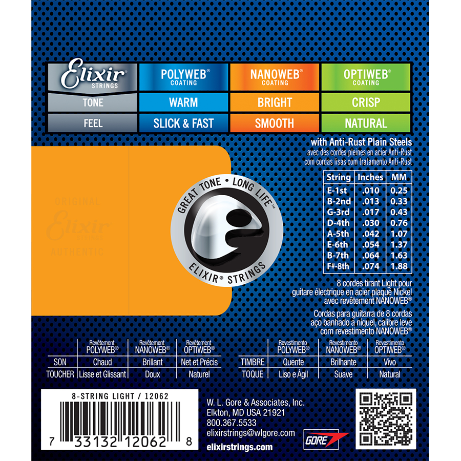 Elixir Nanoweb Nickel Electric Guitar Strings 10-74 (8 String)