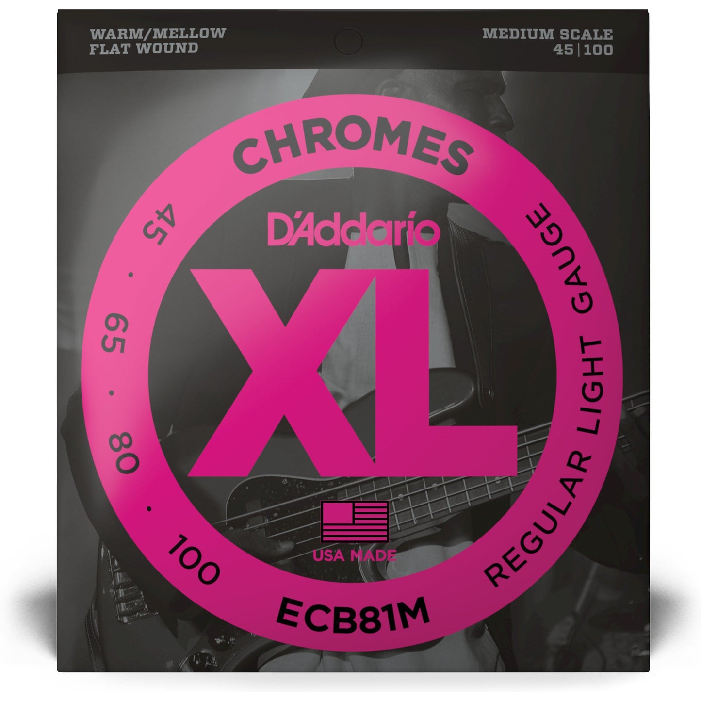 D'Addario ECB81M Chromes Bass Guitar Strings, Light, 45-100, Medium Scale