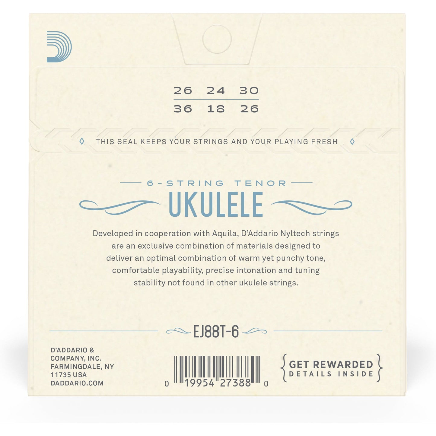 D'Addario EJ88T-6 Nyltech Ukulele Strings, 6-String Tenor