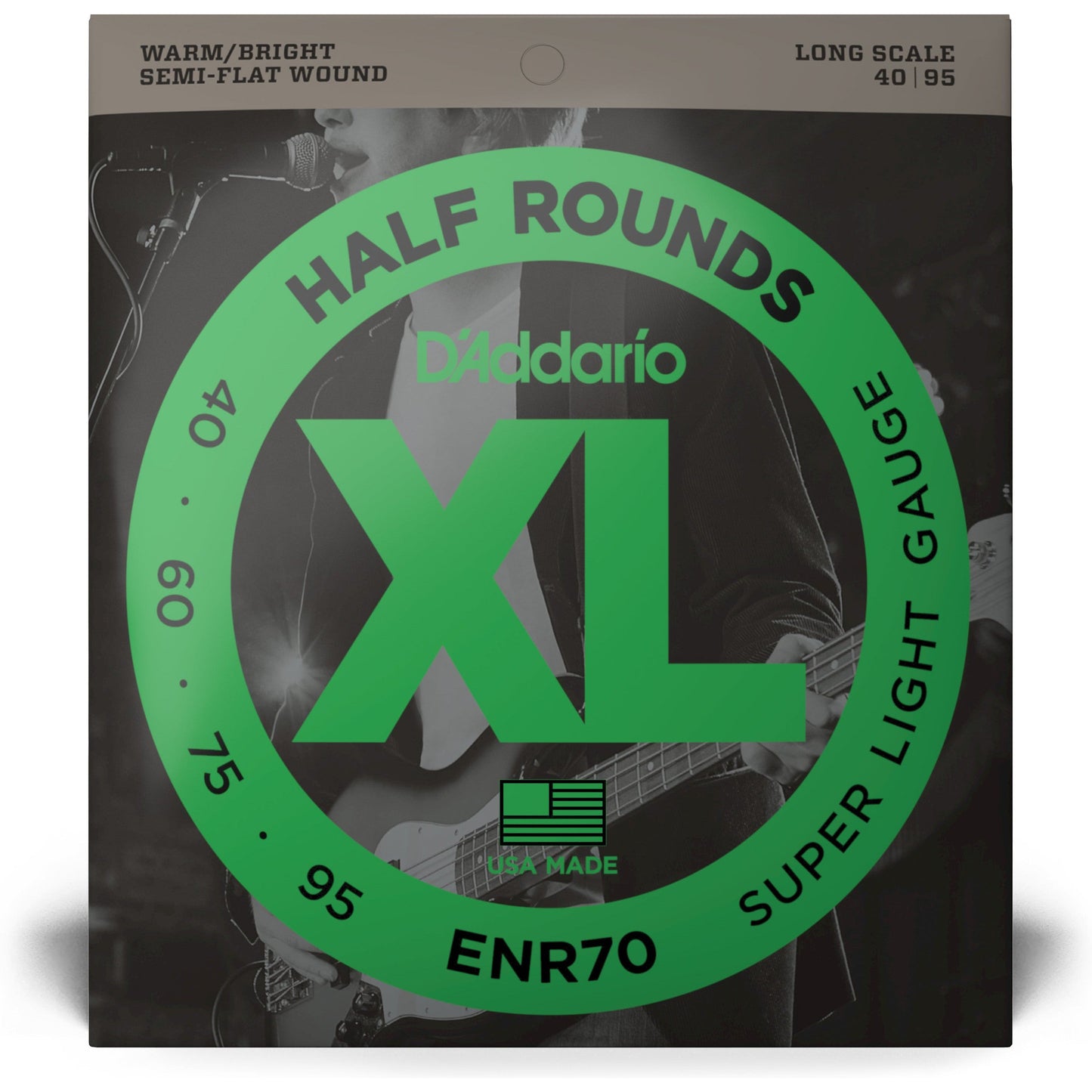 D'Addario ENR70 Half Round Bass Guitar Strings, Super Light, 40-95, Long Scale