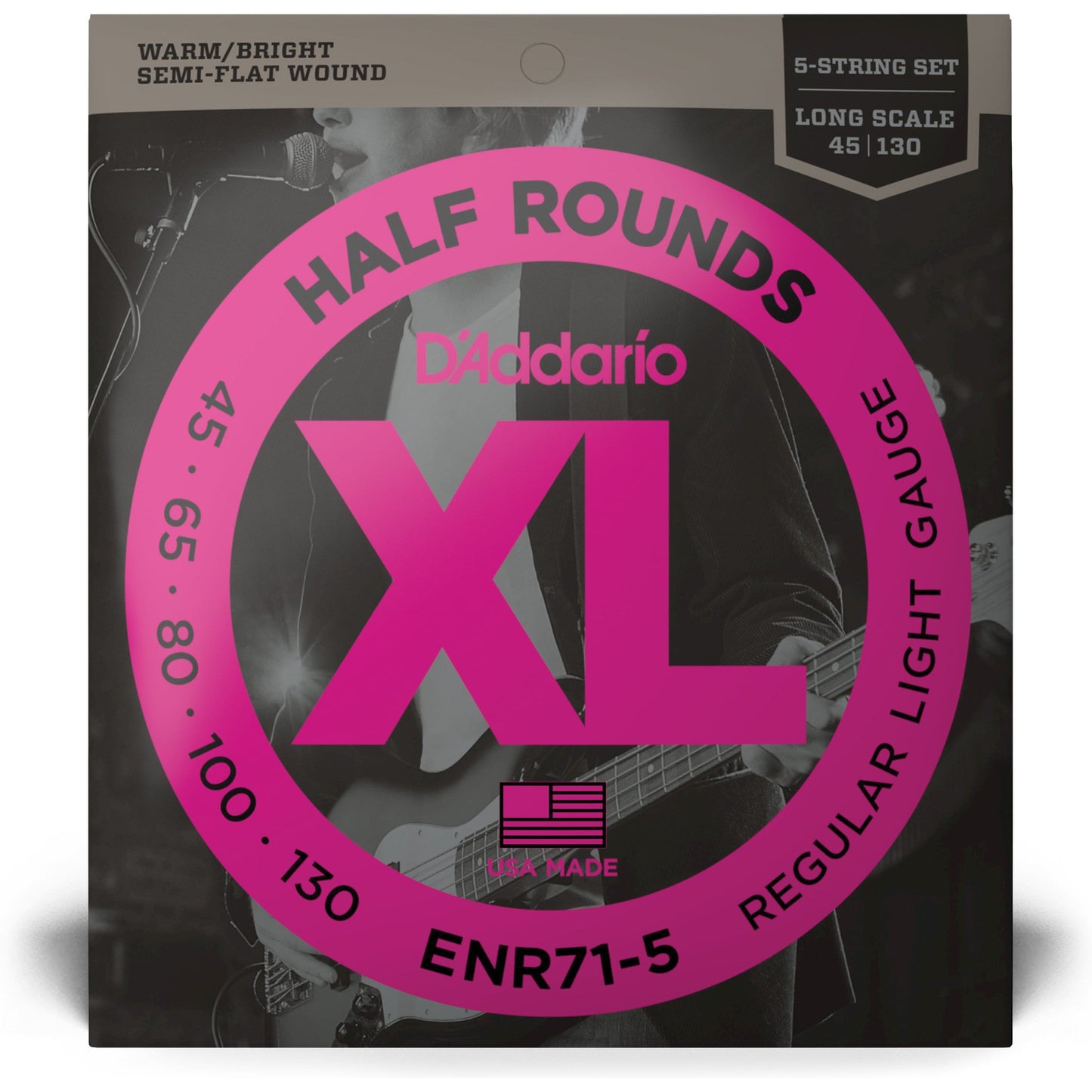 D'Addario ENR71-5 Half Round 5-String Bass Guitar Strings, Regular Light, 45-130, Long Scale