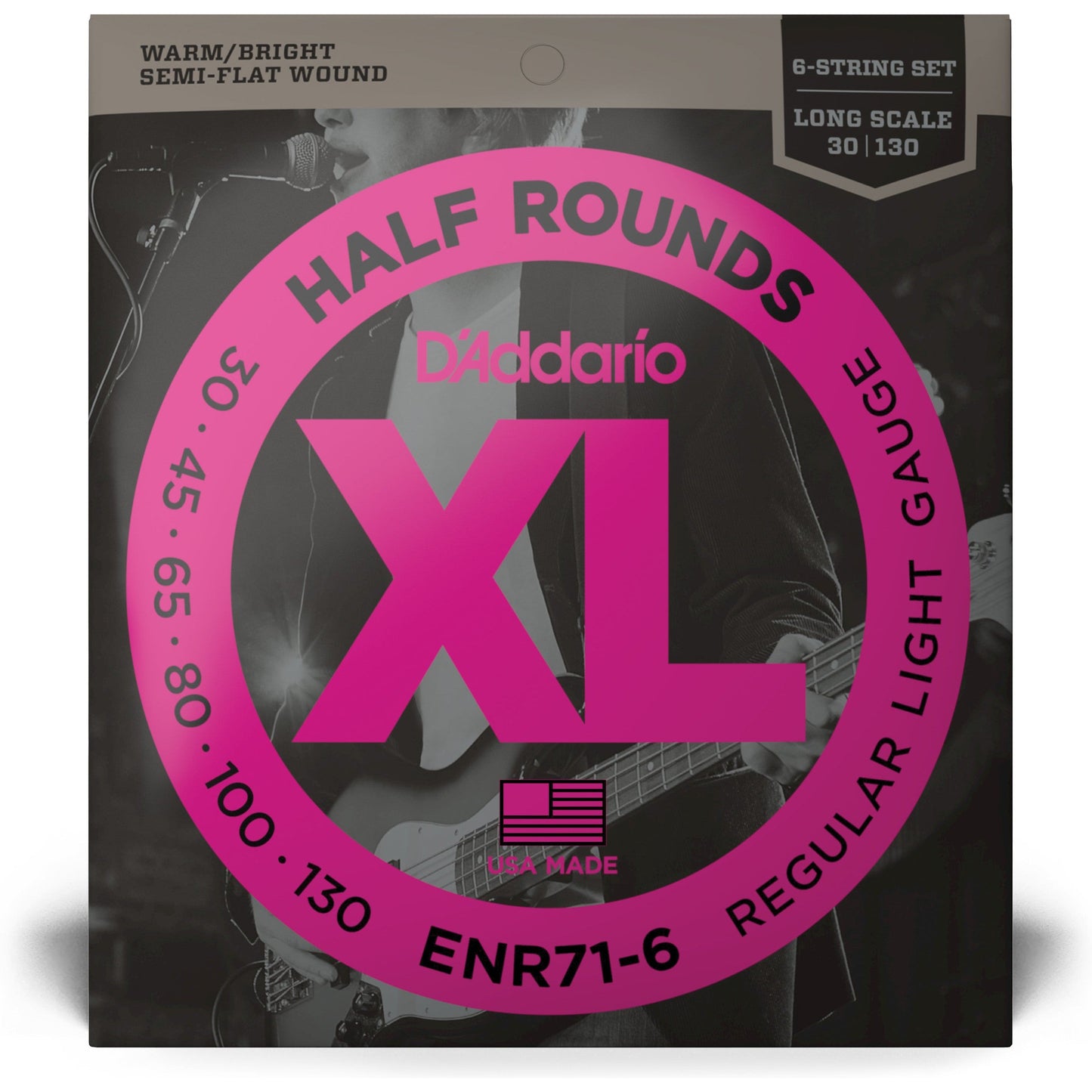D'Addario ENR71-6 Half Round Bass Guitar Strings, Regular Light, 30-130, Long Scale