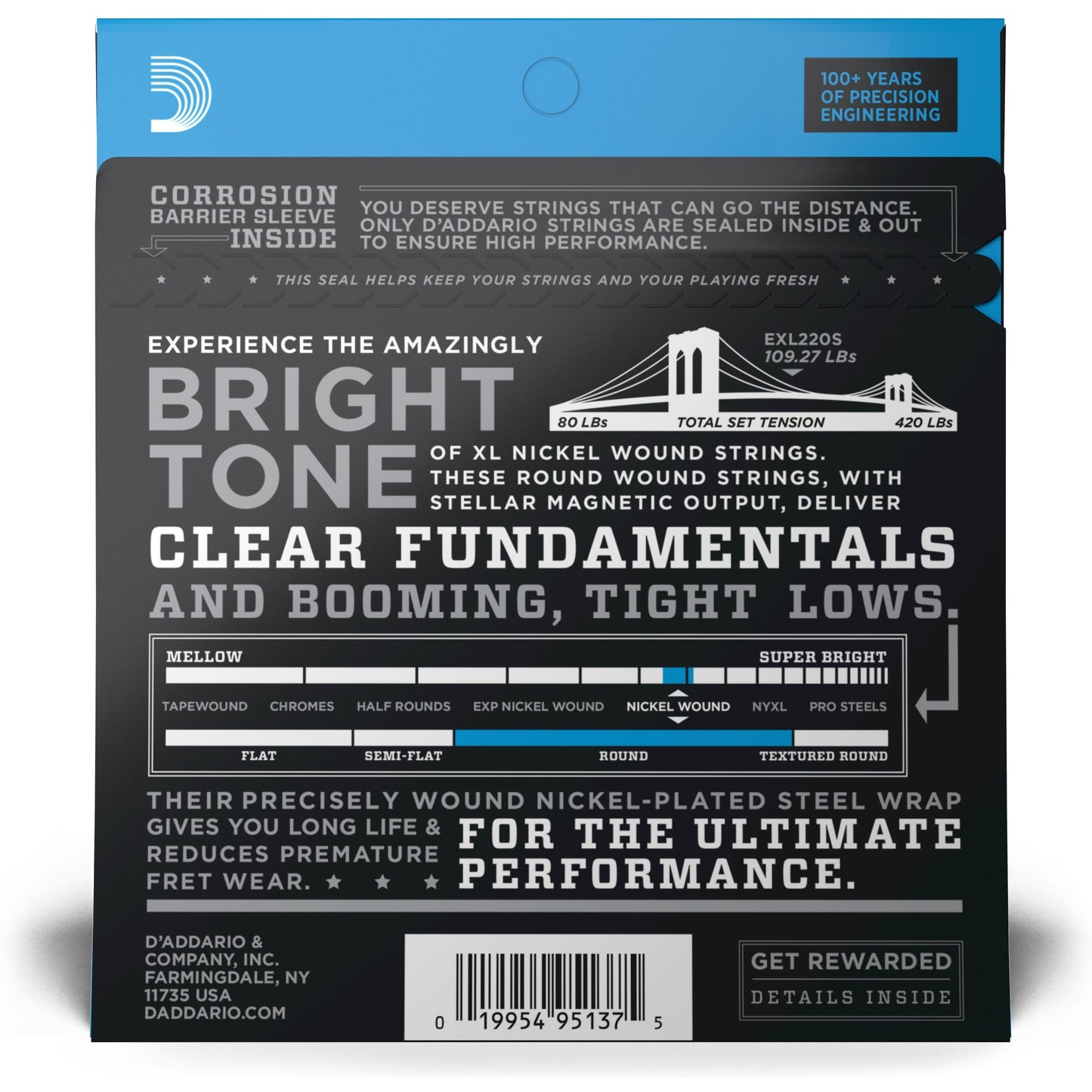 D'Addario EXL220S Nickel Wound Bass Guitar Strings, Super Light, 40-95, Short Scale
