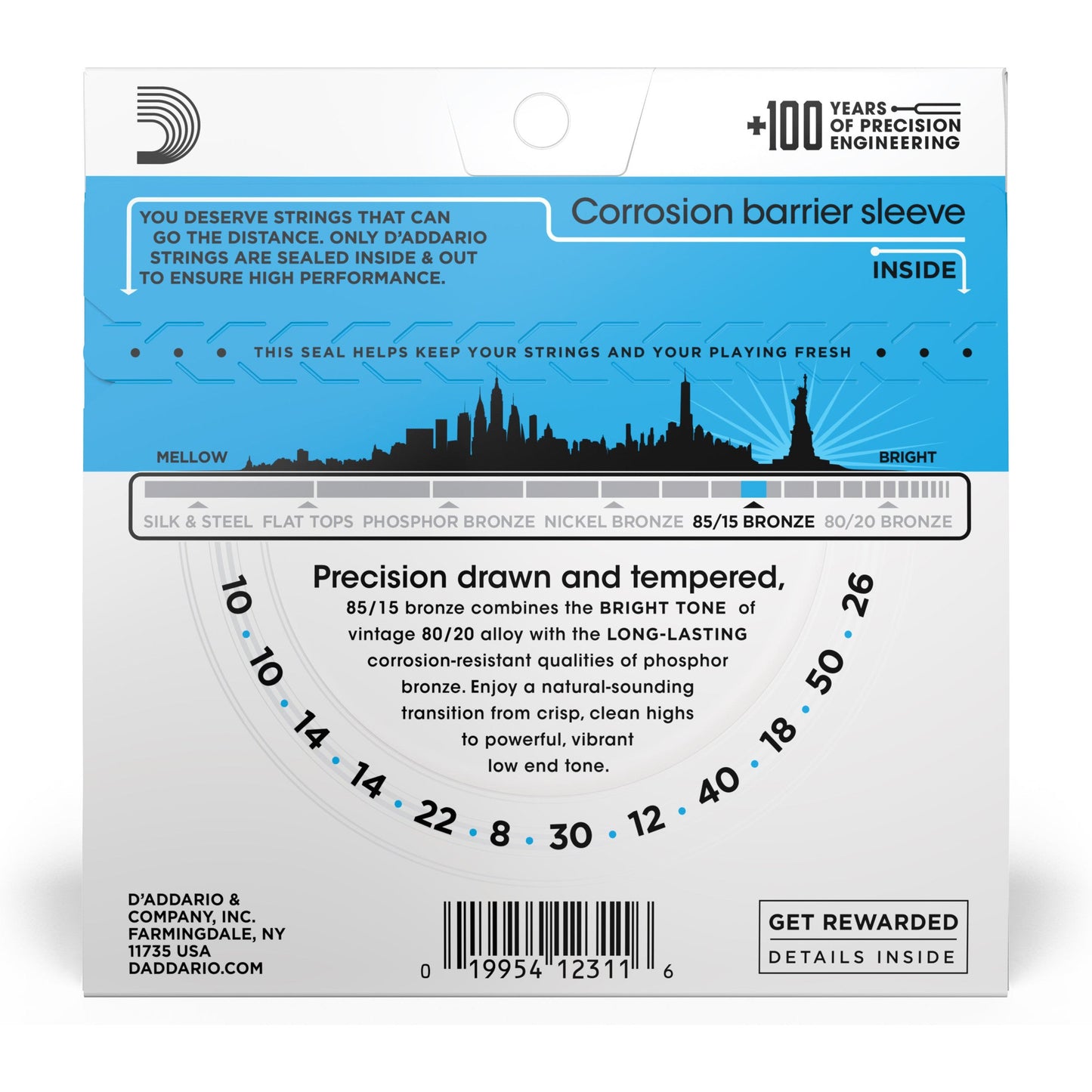 D'Addario EZ940 85/15 12-String Bronze Acoustic Guitar Strings, Light, 10-47