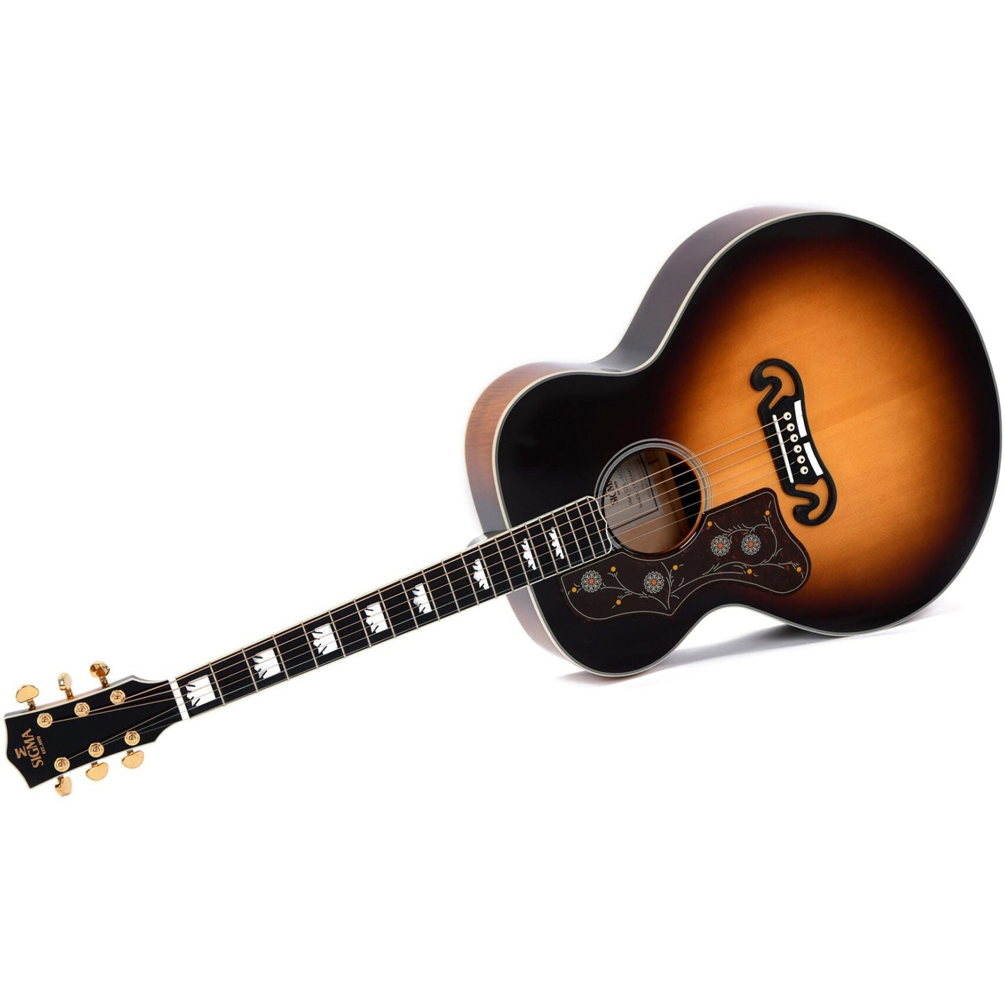 Sigma GJA-SG200LH Grand Jumbo Acoustic Guitar Solid Sitka Spruce Top - Flamed Maple Back and Sides - Vintage Sunburst - Gloss (Left Handed)
