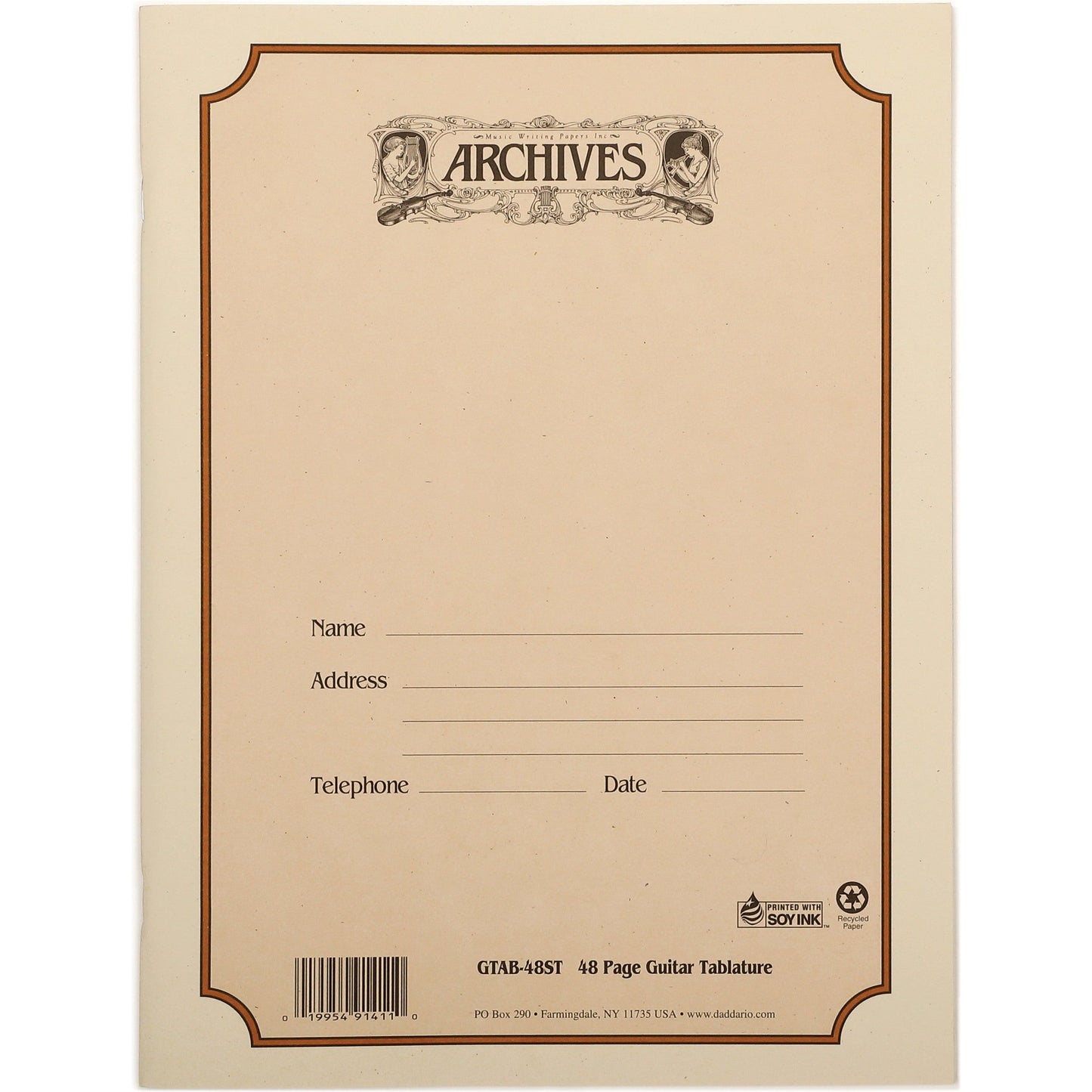 Archives Standard Bound Manuscript Paper Book, Guitar Tab, 48 Pages