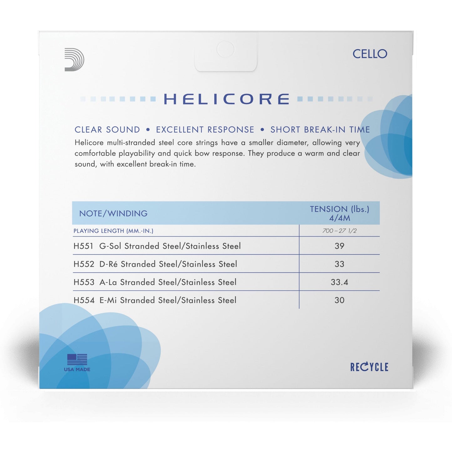 D'Addario Helicore Fourths-Tuning Cello Set, 4/4 Scale, Medium Tension