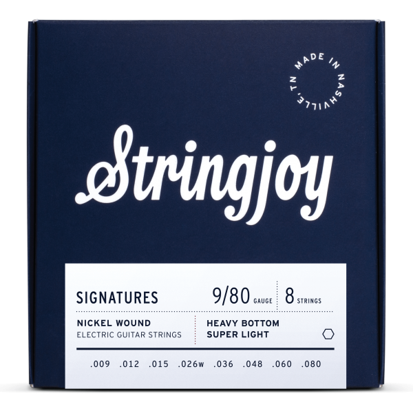 Stringjoy Signatures | 8 String Heavy Bottom Super Light Gauge (9-80) Nickel Wound Electric Guitar Strings