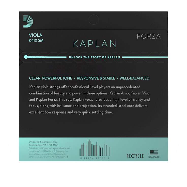 D'Addario Kaplan Viola String Set – Short Scale – Medium Tension