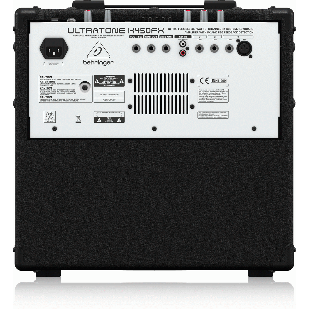 Behringer ULTRATONE K450FX 45-Watt 3-Channel PA System/Keyboard Amplifier w/ Effects
