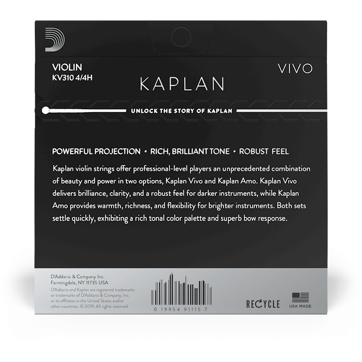 D'Addario Kaplan Vivo Violin D String – 4/4 Scale – Heavy Tension
