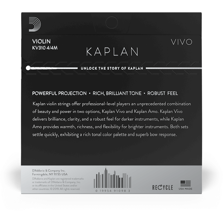 D'Addario Kaplan Vivo Violin D String – 4/4 Scale – Medium Tension