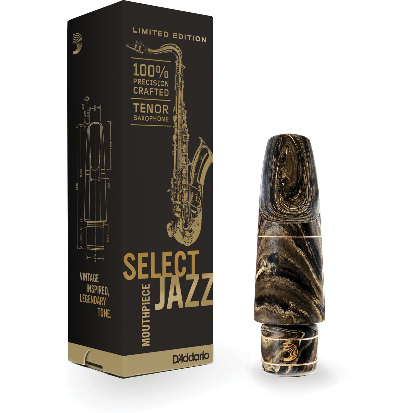 D'Addario Select Jazz Marble Tenor Saxophone Mouthpiece, D7M-MB