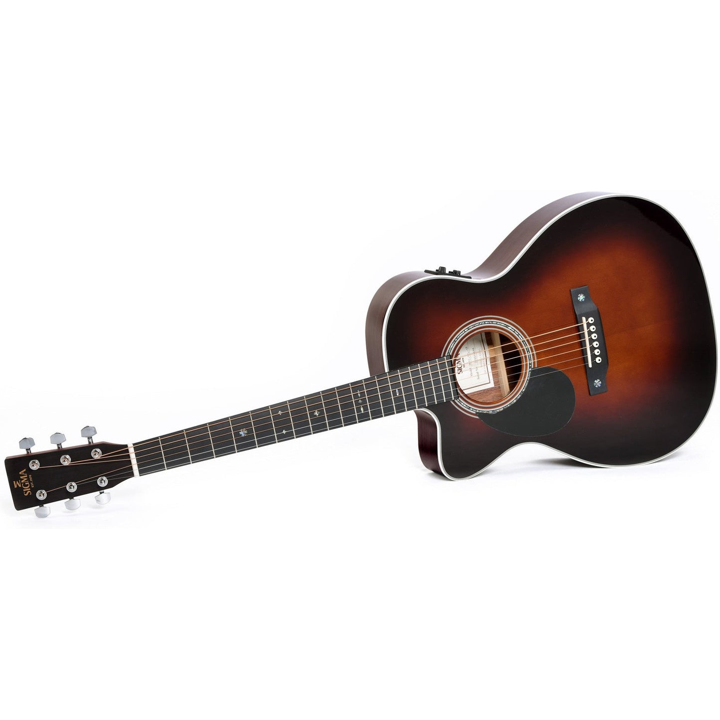 Sigma OMTC-1EL-SB OM Acoustic Guitar Solid Spruce Top Cutaway - Tilia Back and Sides - Gloss Sunburst (Left Handed)