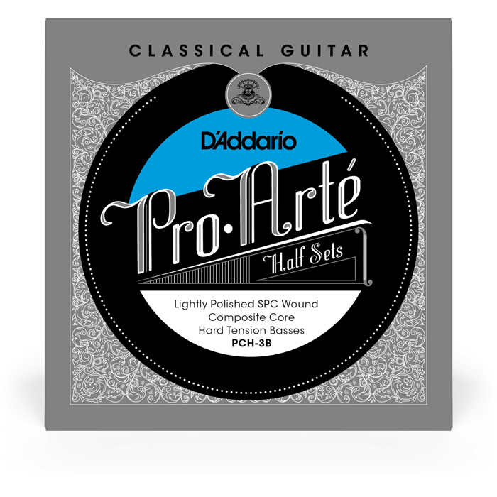 D'Addario Pro-Arte Semi-Polished Silver-Plated Copper on Composite Core Classical Guitar Strings Half Set – Hard Tension