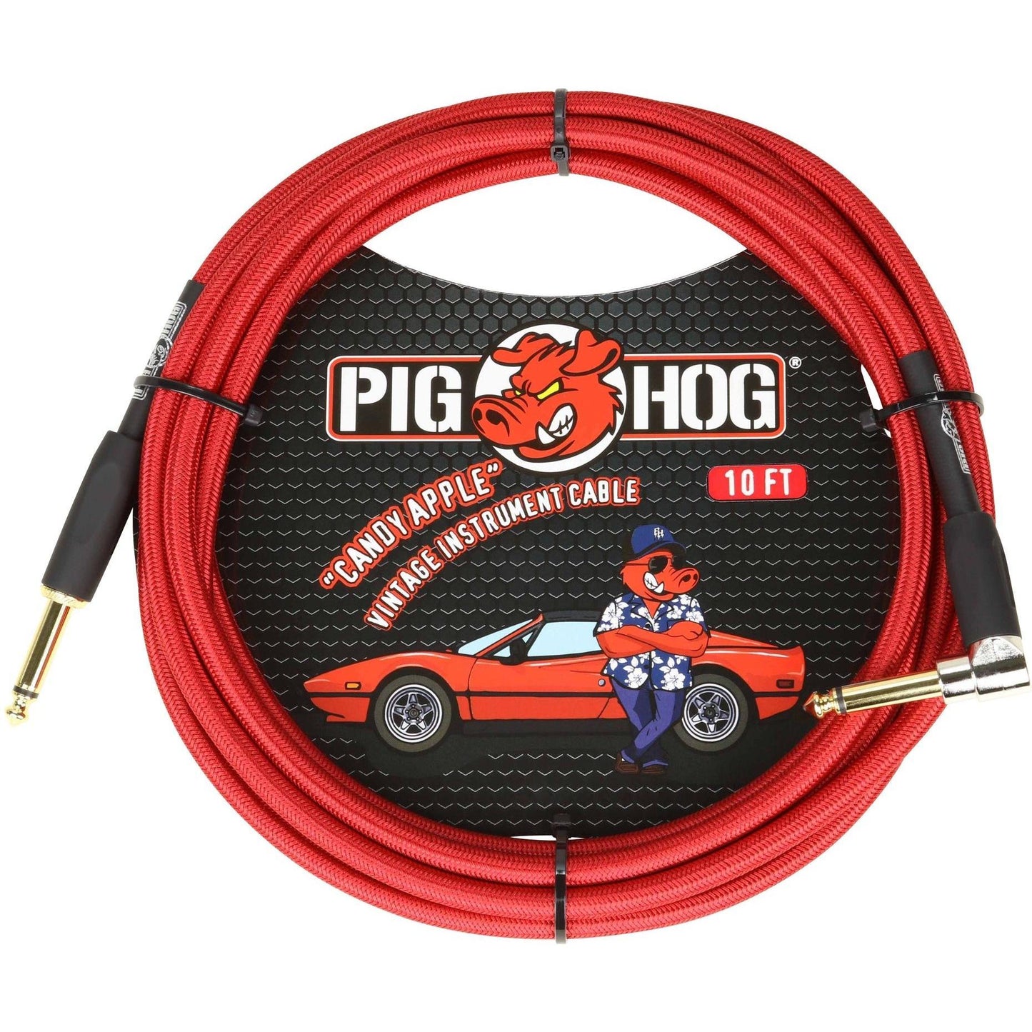Pig Hog "Candy Apple Red" Instrument Cable - 10 Foot - Right Angle