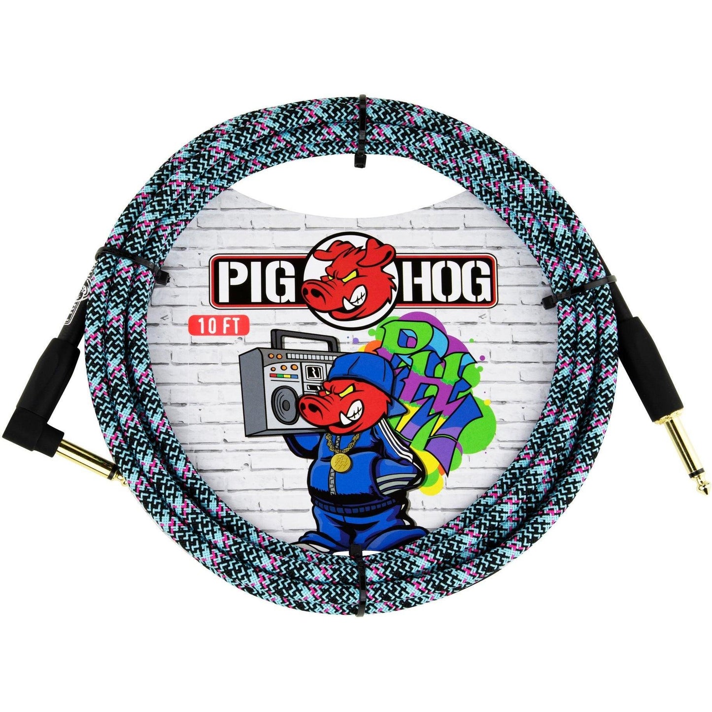 Pig Hog "Blue Graffiti" Instrument Cable - 10 Foot - Right Angle