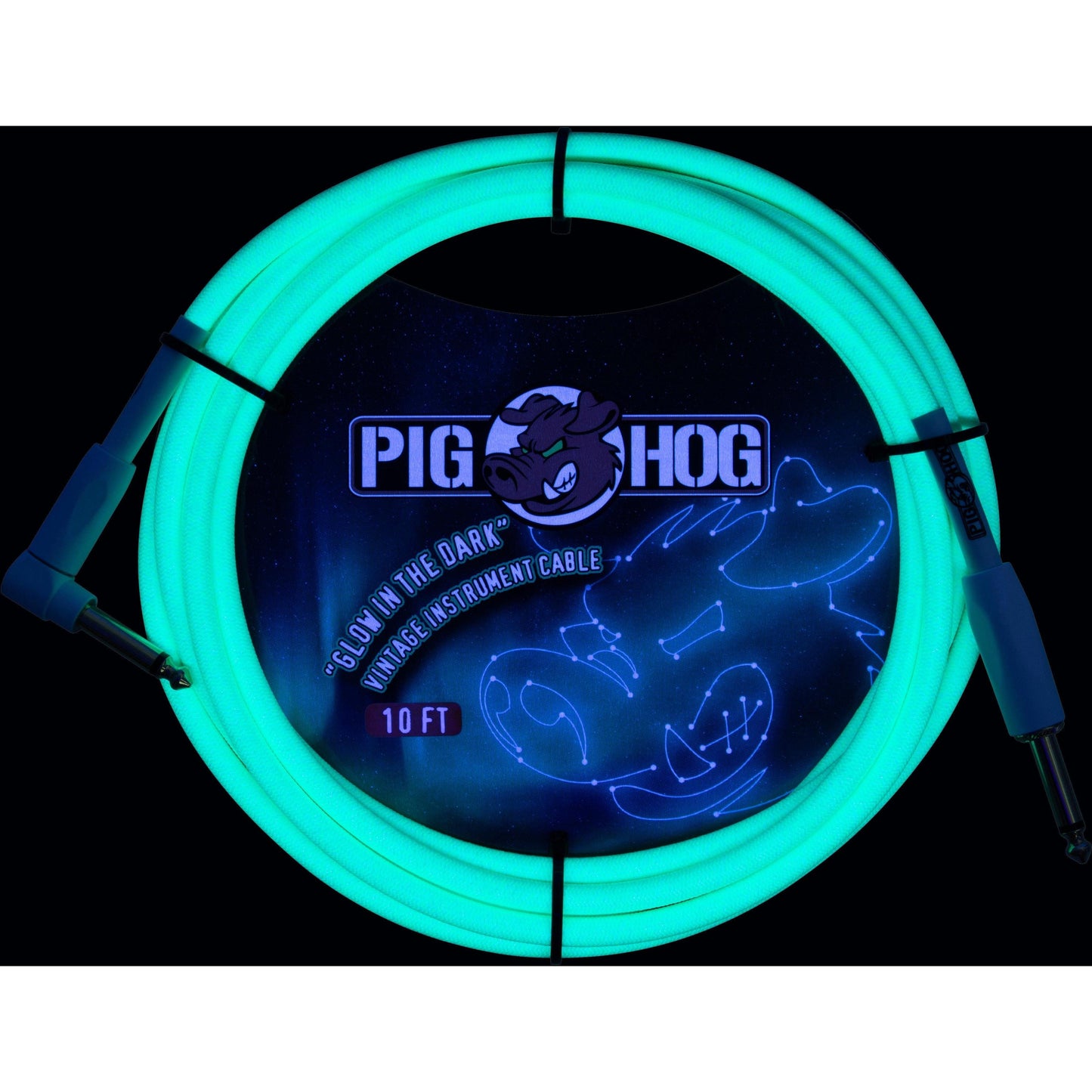 Pig Hog Glow In The Dark Instrument Cable - 10 Foot - Right Angle