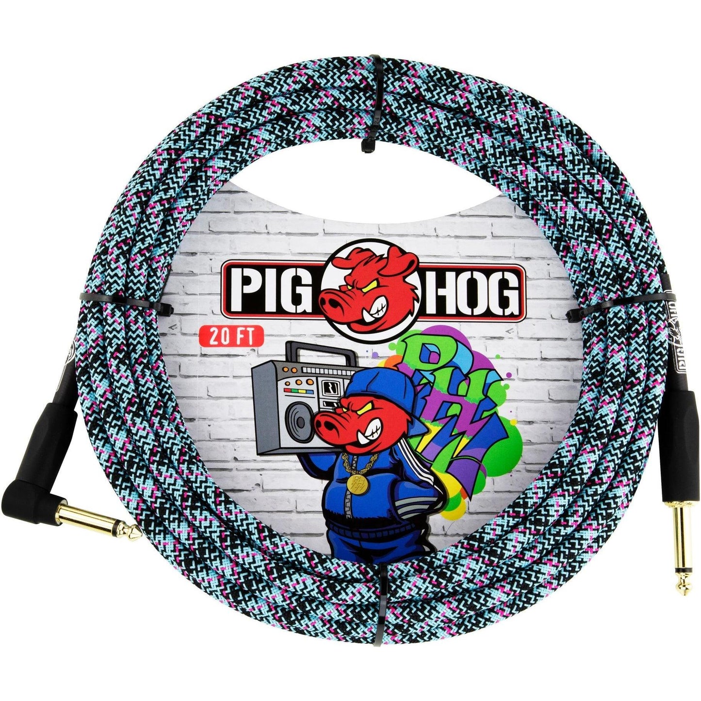 Pig Hog "Blue Graffiti" Instrument Cable - 20 Foot - Right Angle