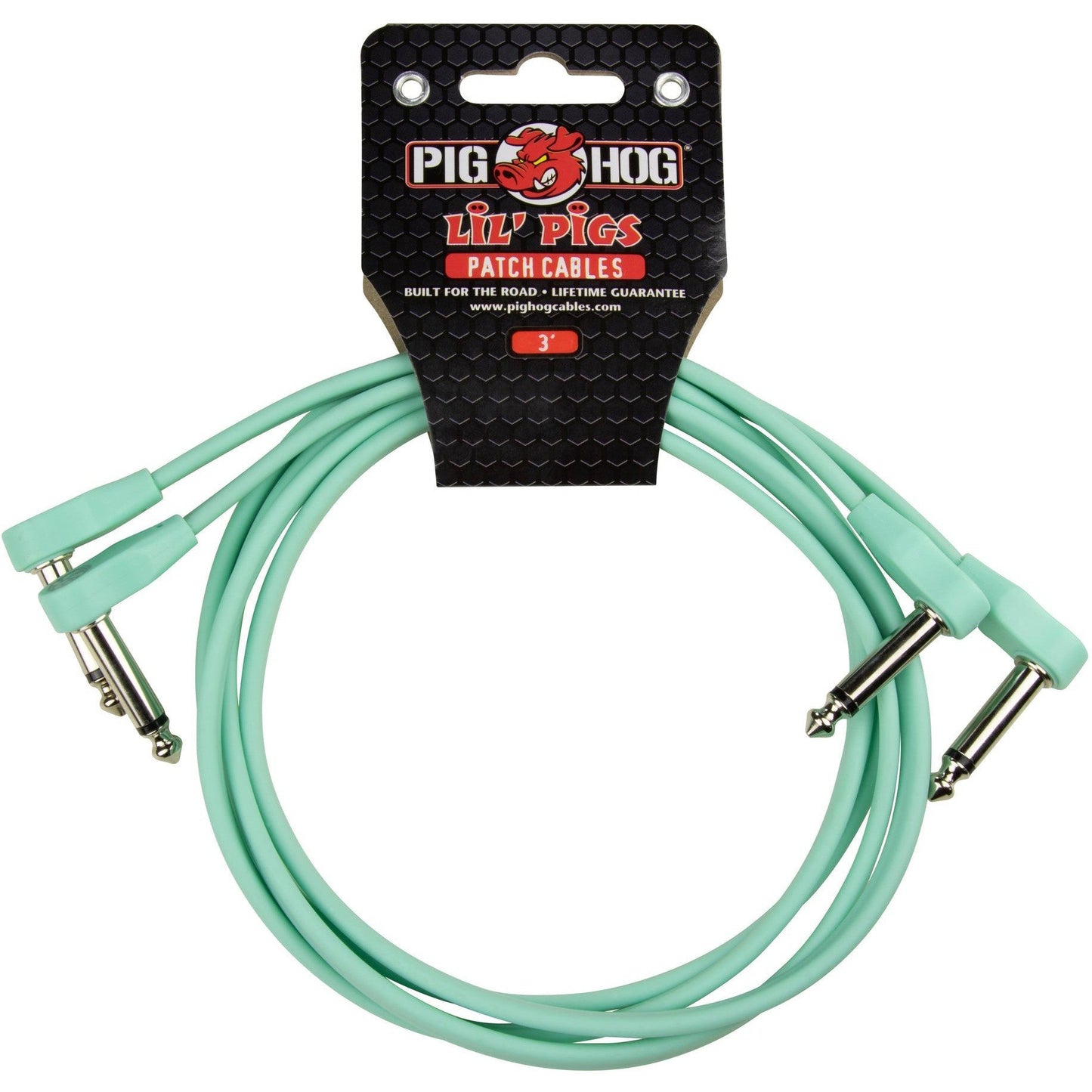 Pig Hog Lil' Pigs Low Profile 3 Foot Patch Cables, 2 Pack - Seafoam Green