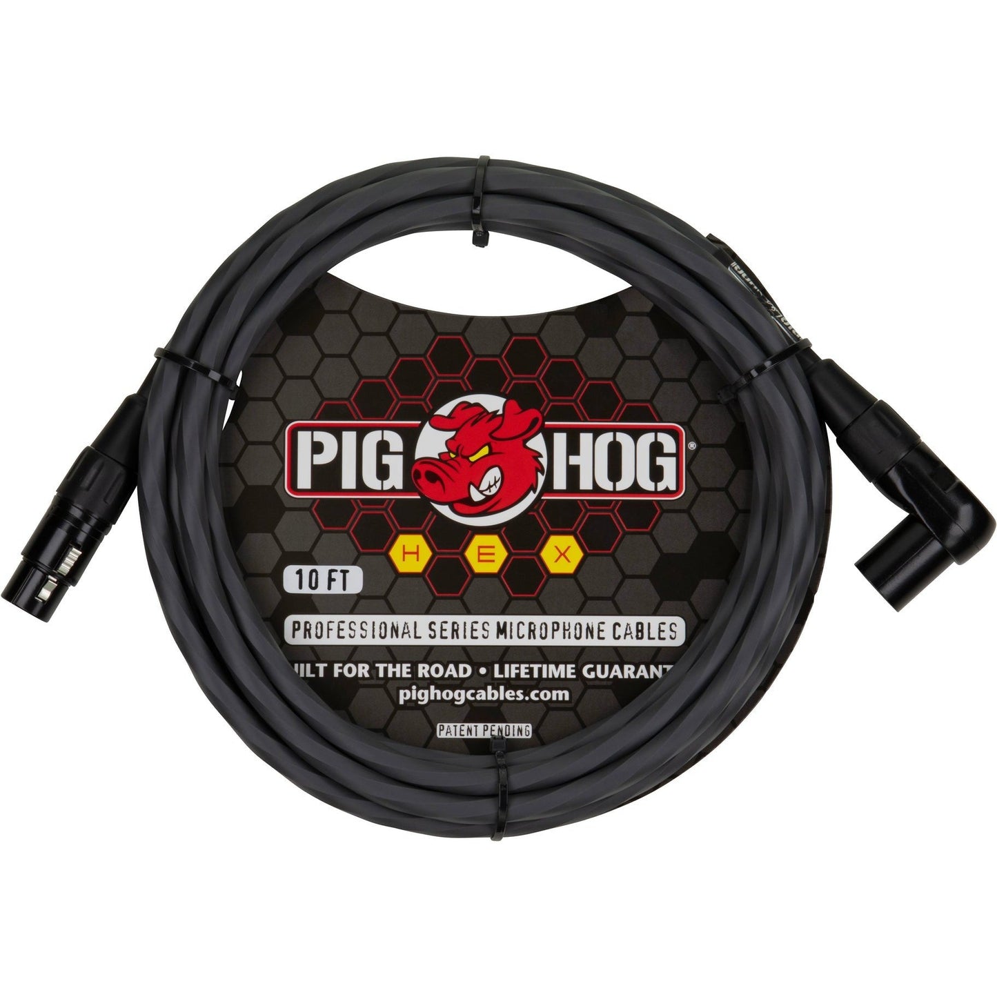 Pig Hog Hex Series Microphone Cable, 10 Foot - Grey - Right Angle