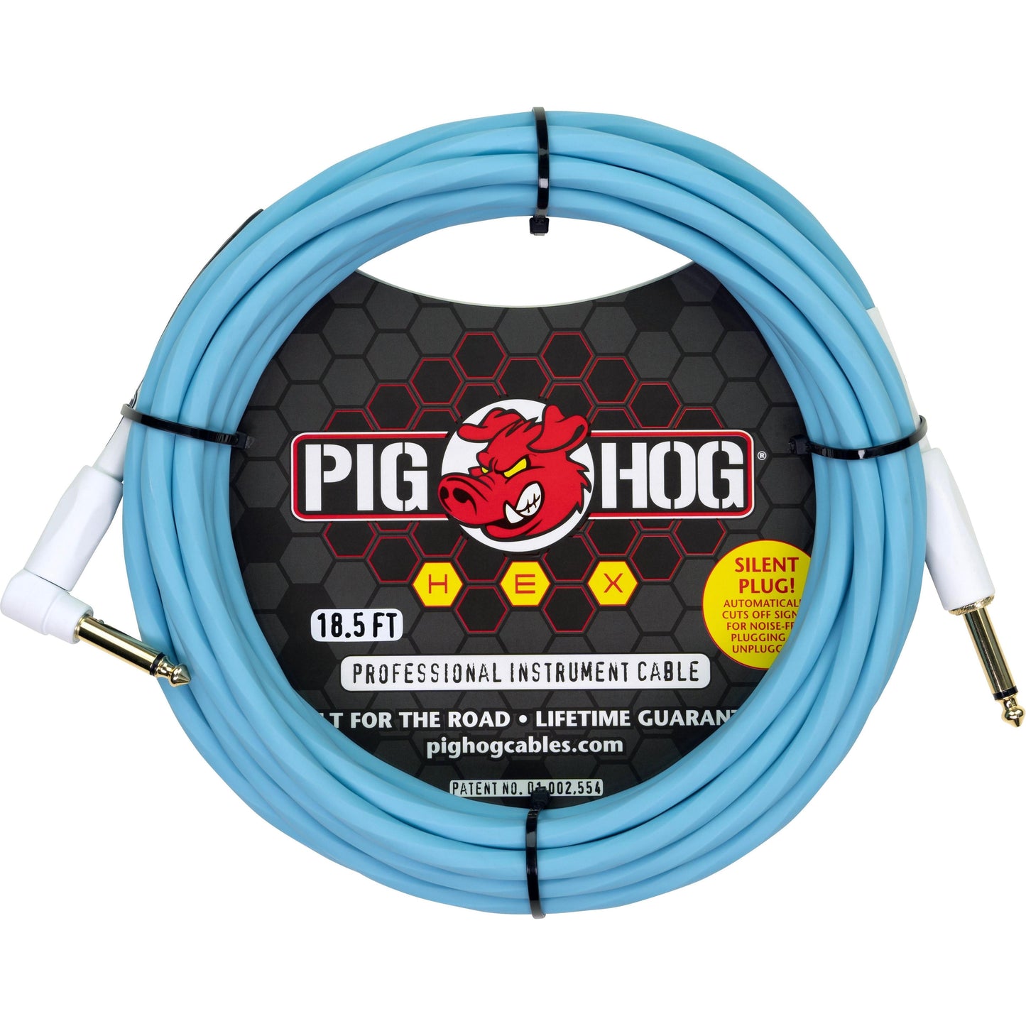 Pig Hog Hex Series Silent Cable - 18.6 Foot - Daphne Blue - Right Angle