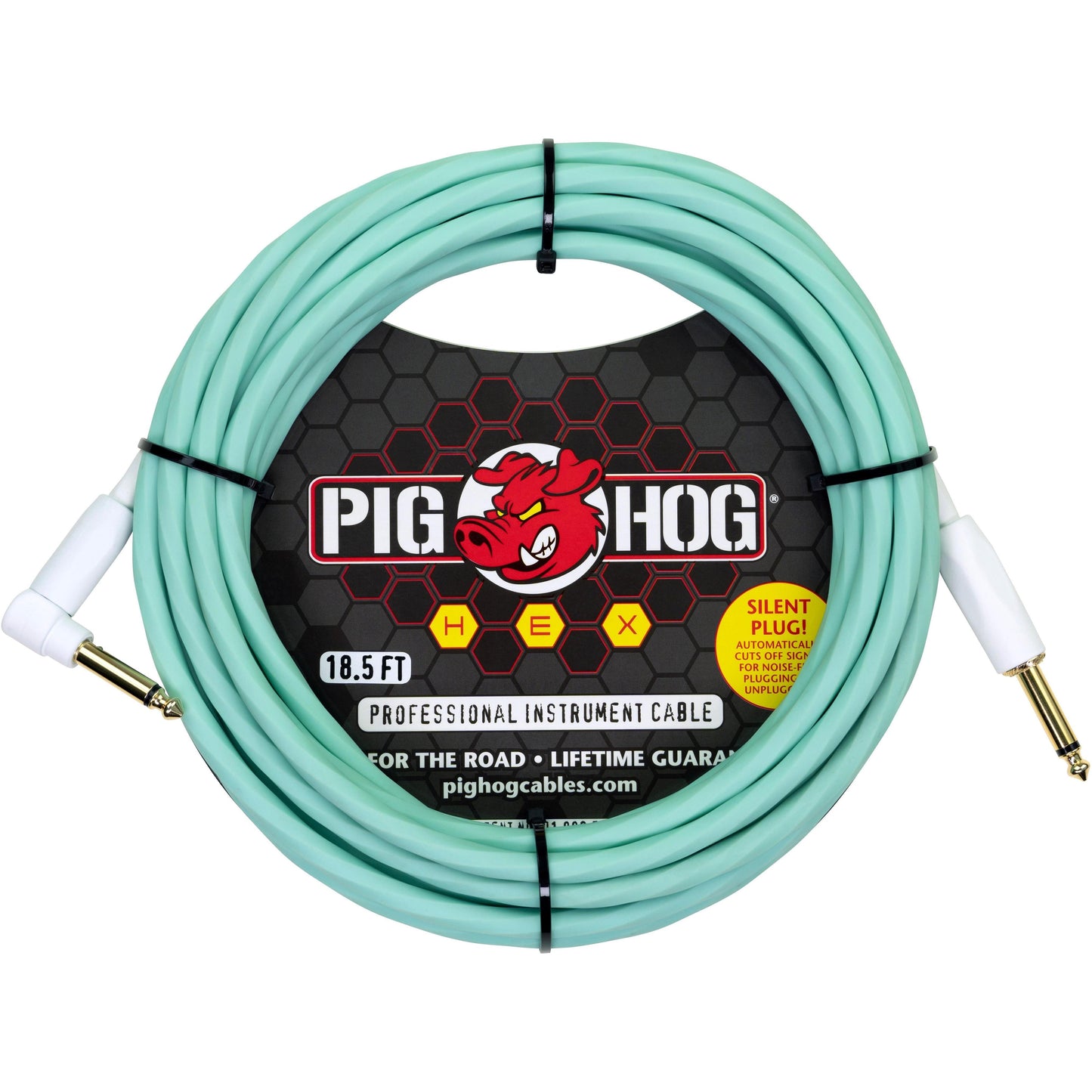 Pig Hog Hex Series Silent Cable - 18.6 Foot - Seafoam Green - Right Angle