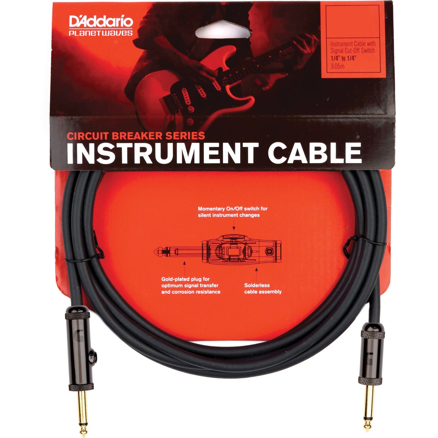 D'Addario Circuit Breaker Momentary Mute Instrument Cable, 10 Feet