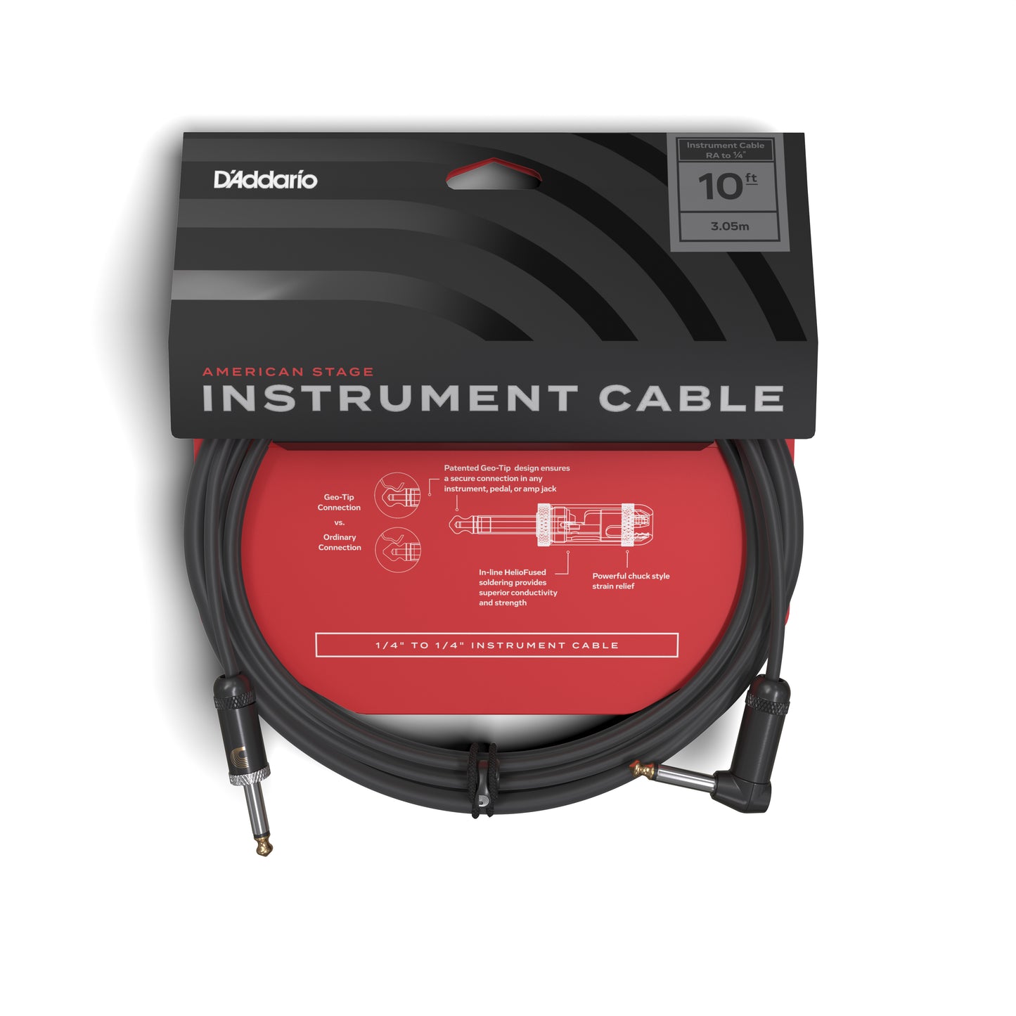 D'Addario American Stage Instrument Cable, Right Angle, 10 Feet